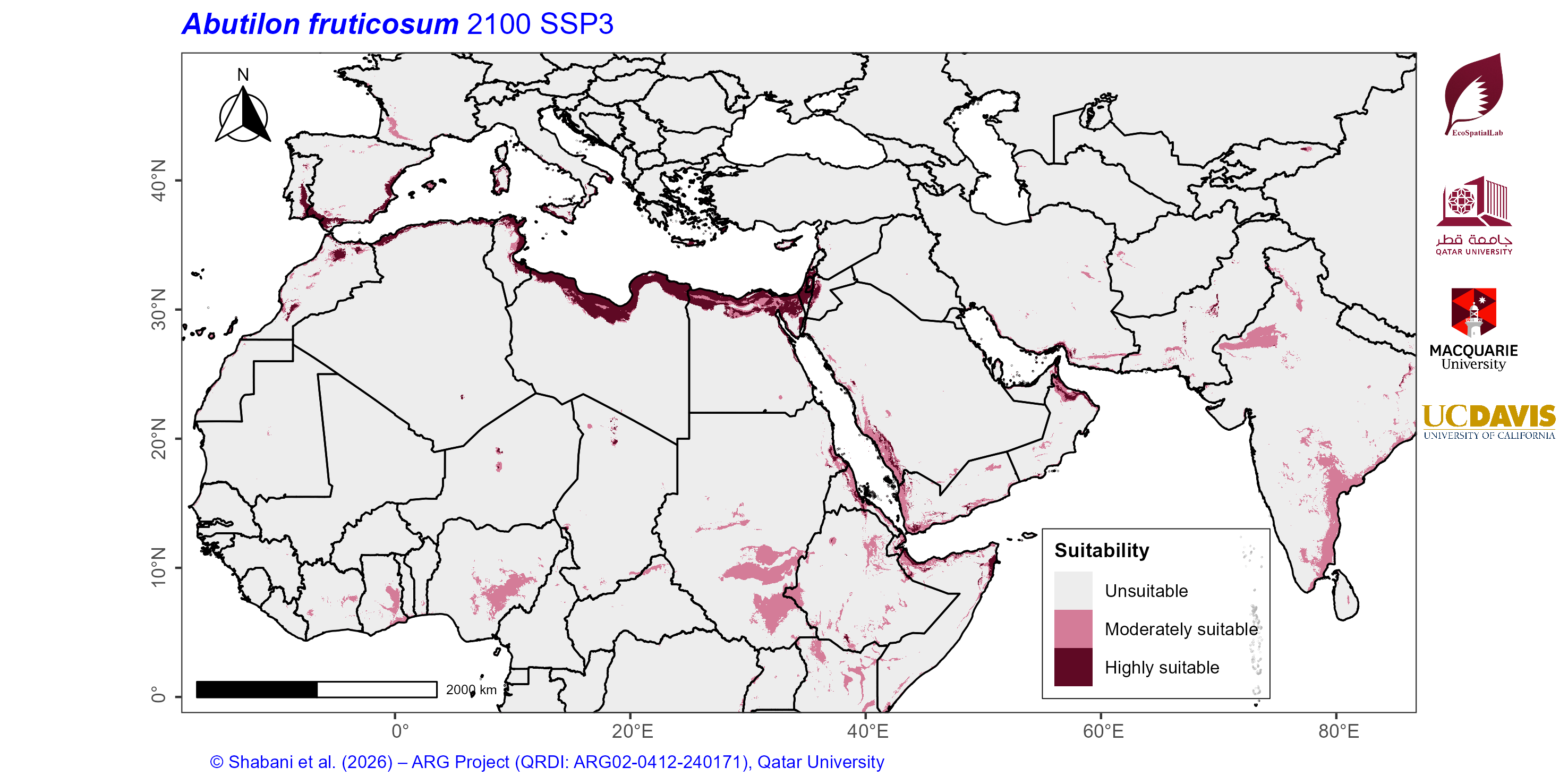 Projected Climate Suitability in the Mediterranean–Middle East–North Africa Dryland Belt SSP3 — 2100