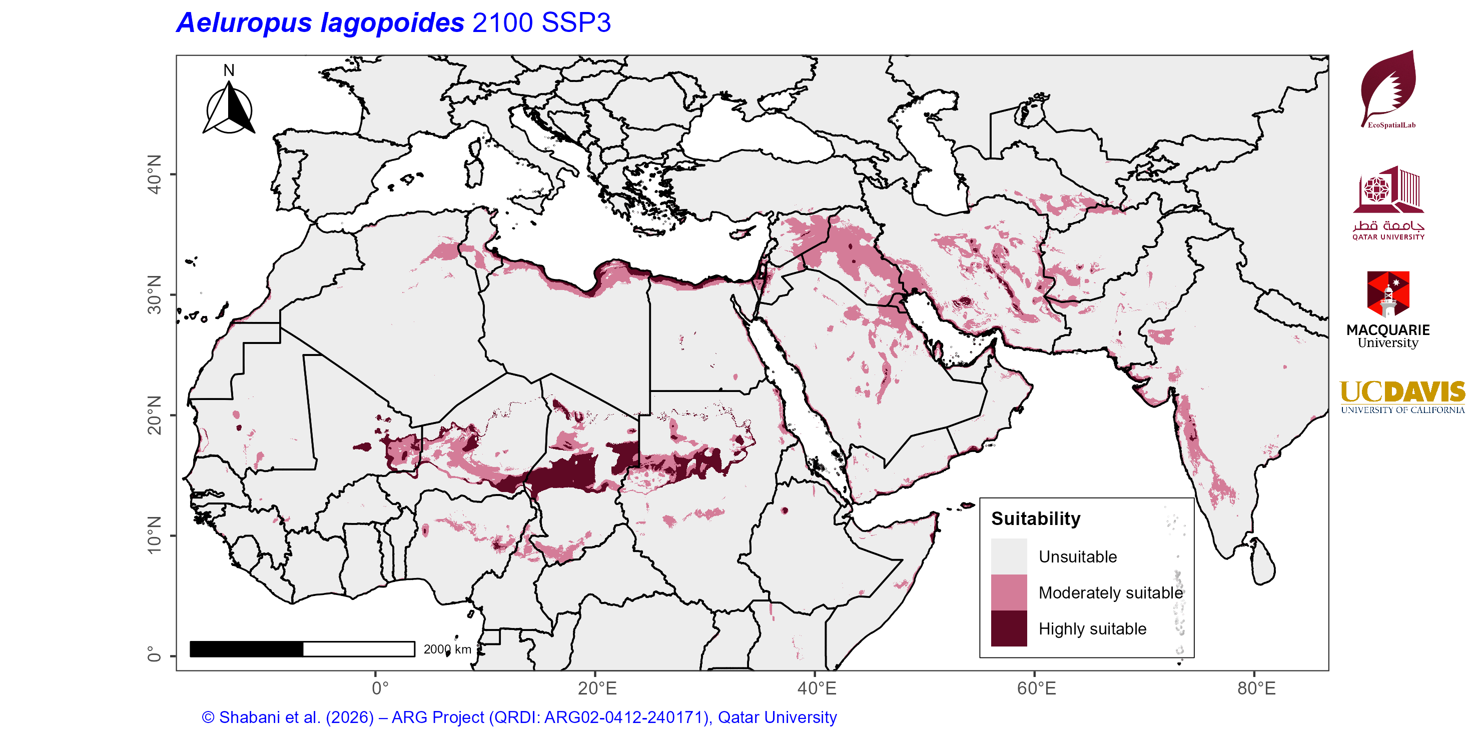 Projected Climate Suitability in the Mediterranean–Middle East–North Africa Dryland Belt SSP3 — 2100