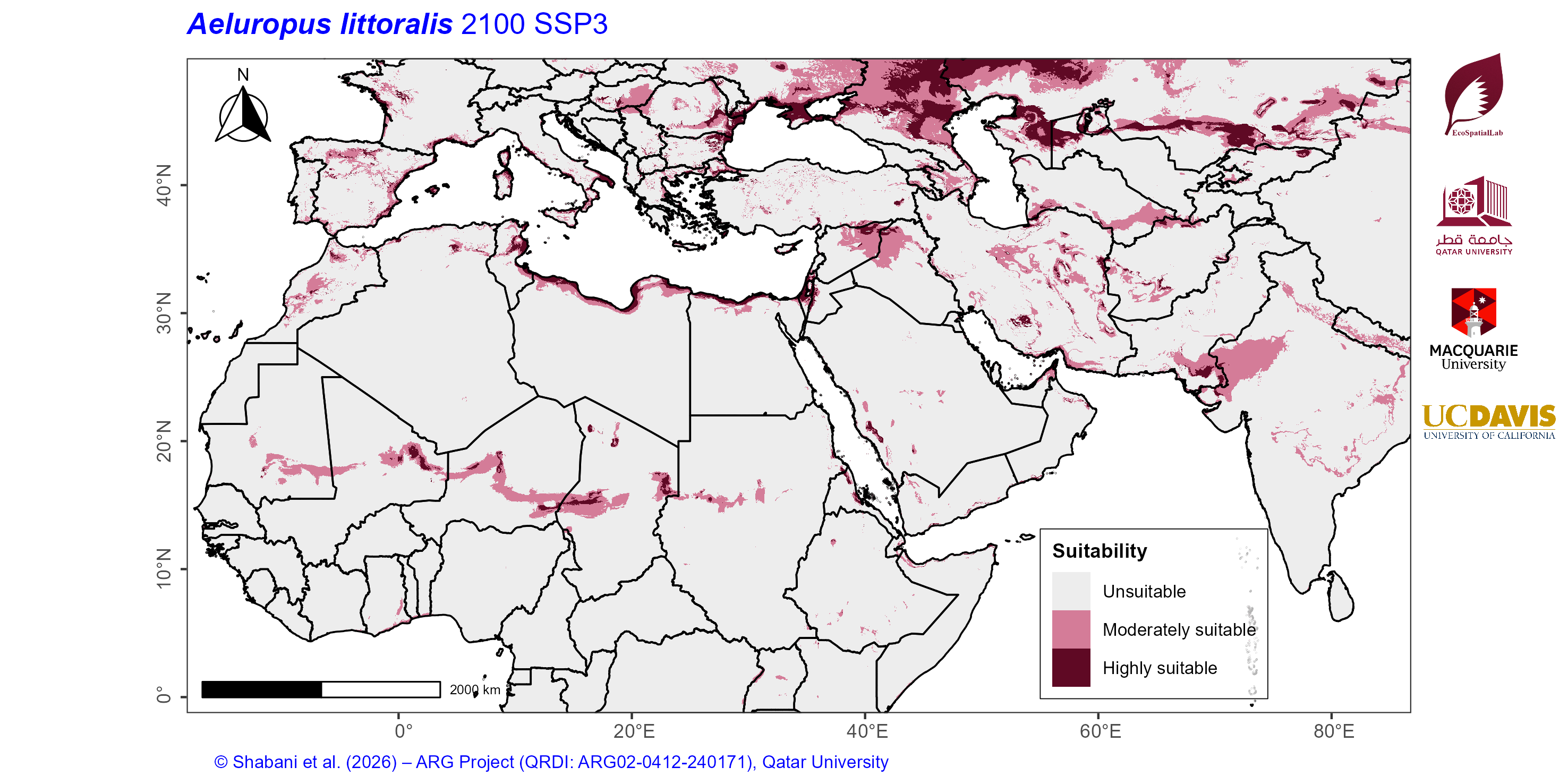 Projected Climate Suitability in the Mediterranean–Middle East–North Africa Dryland Belt SSP3 — 2100