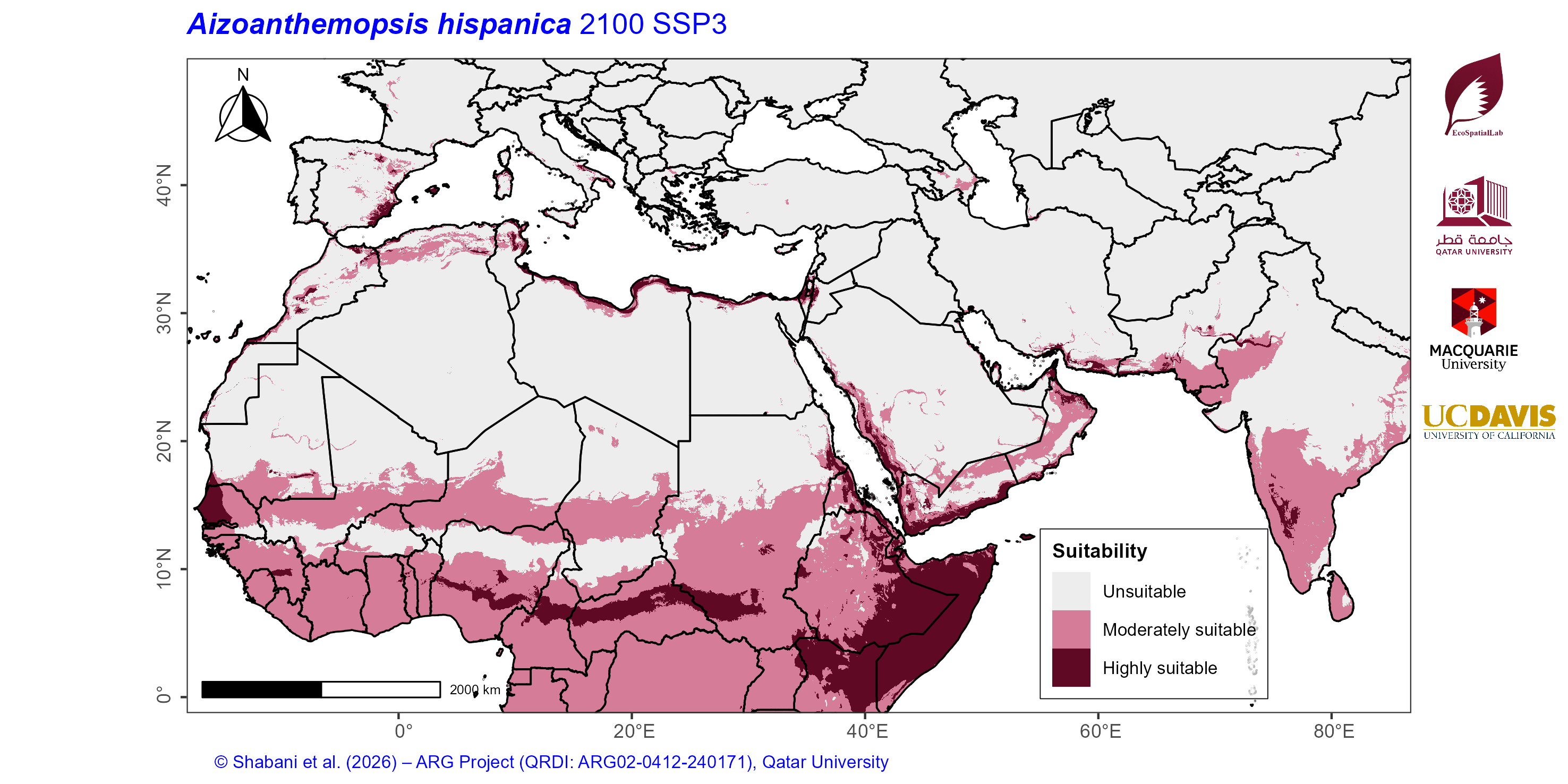 Projected Climate Suitability in the Mediterranean–Middle East–North Africa Dryland Belt SSP3 — 2100