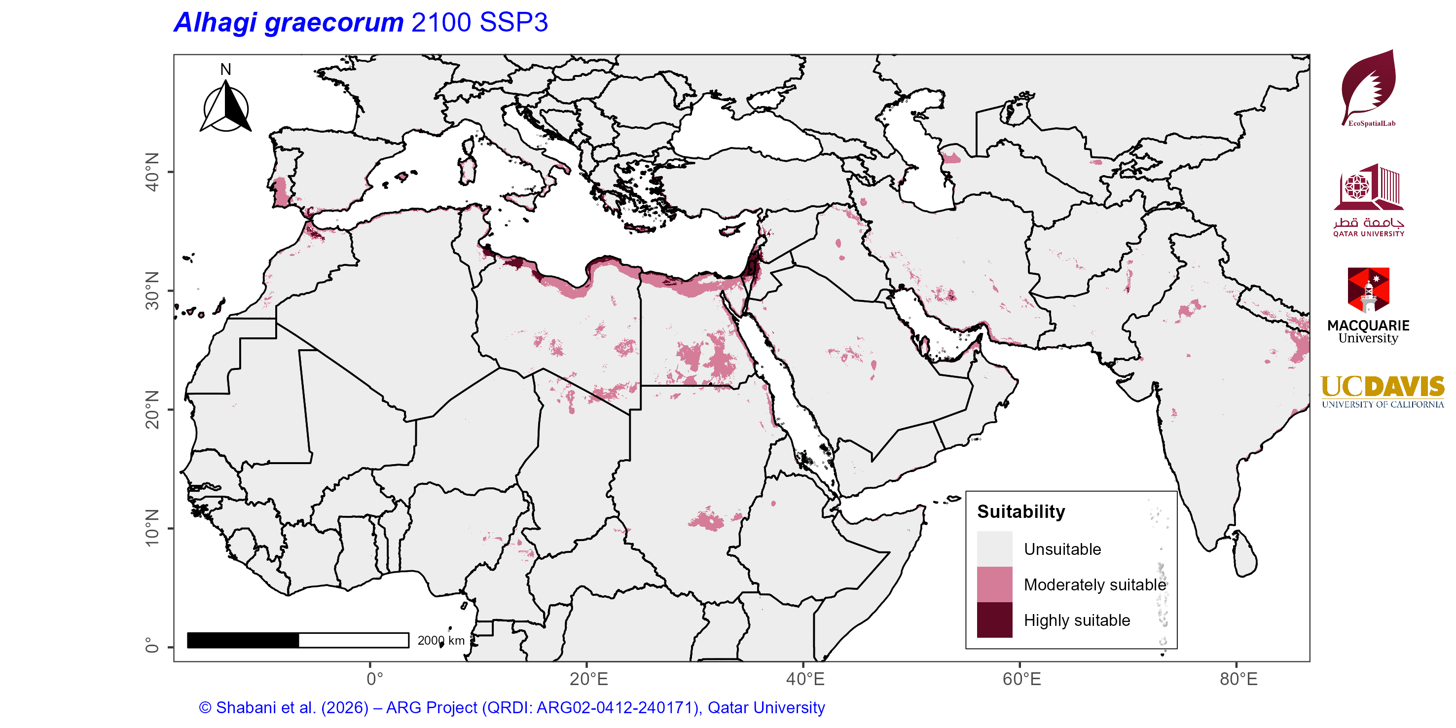 Projected Climate Suitability in the Mediterranean–Middle East–North Africa Dryland Belt SSP3 — 2100