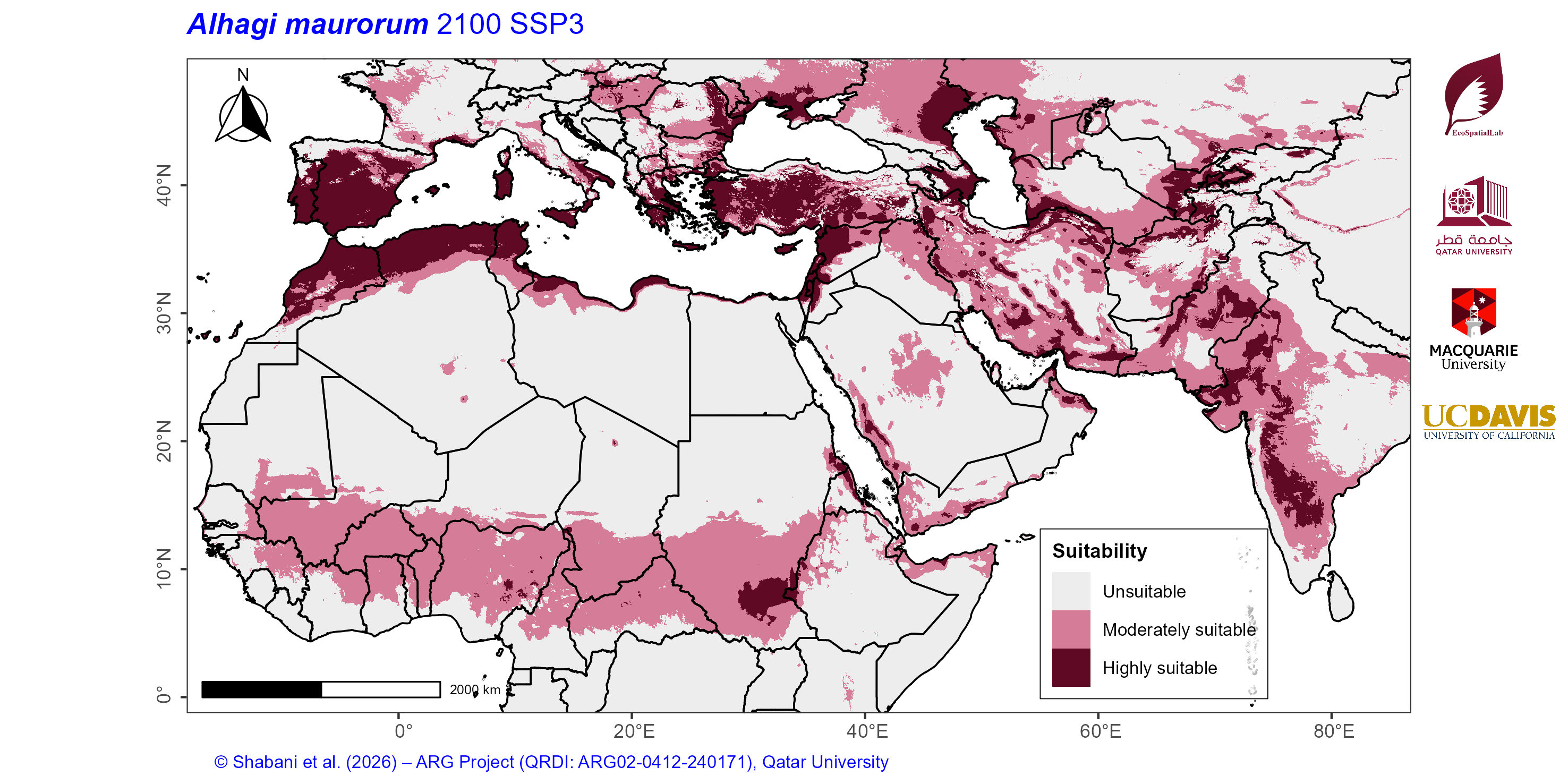 Projected Climate Suitability in the Mediterranean–Middle East–North Africa Dryland Belt SSP3 — 2100