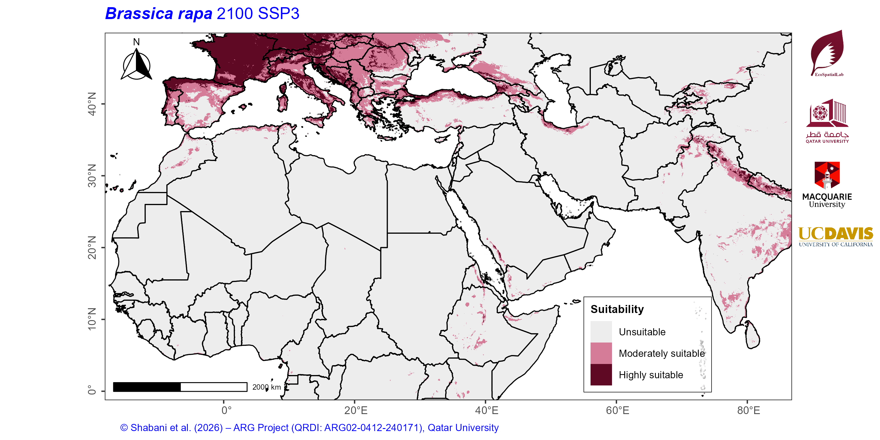 Projected Climate Suitability in the Mediterranean–Middle East–North Africa Dryland Belt SSP3 — 2100