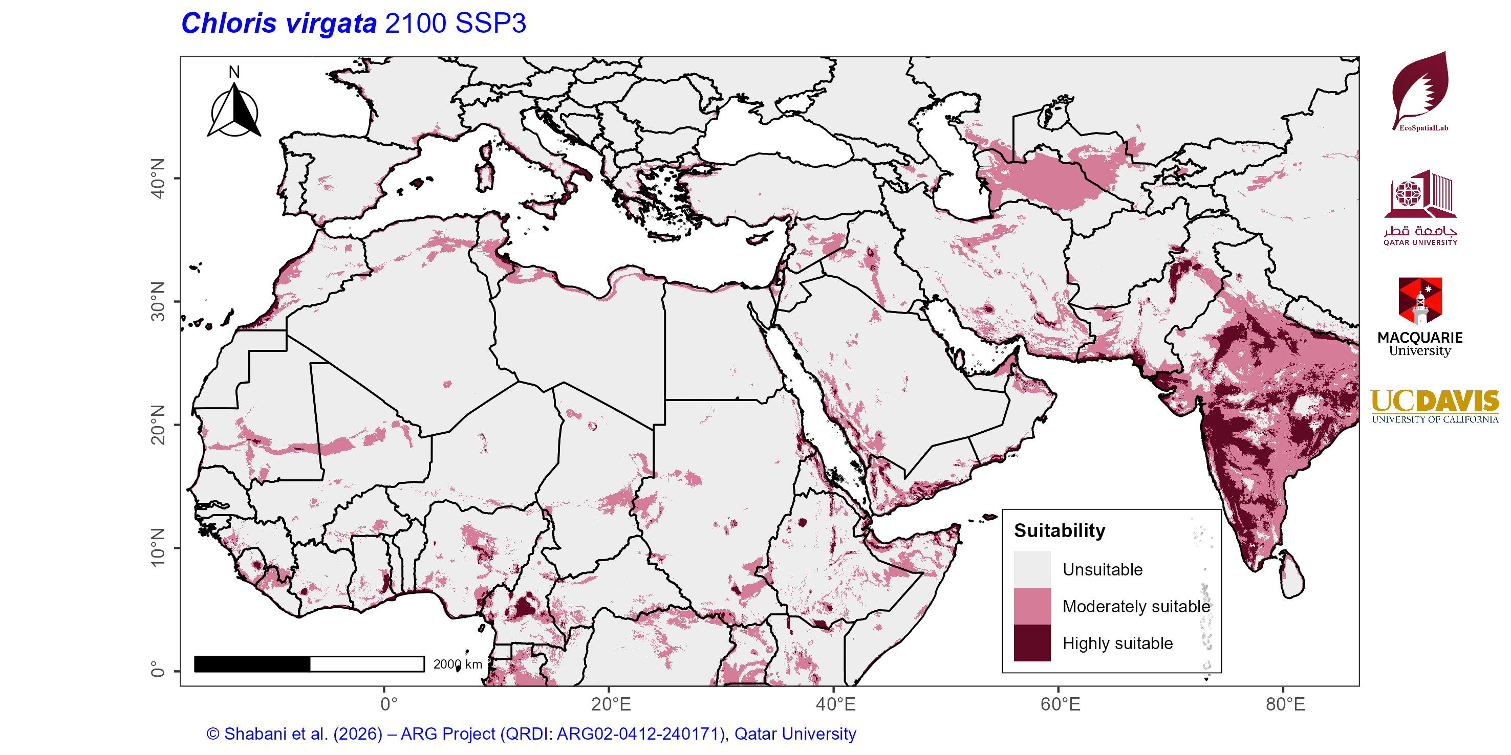 Projected Climate Suitability in the Mediterranean–Middle East–North Africa Dryland Belt SSP3 — 2100