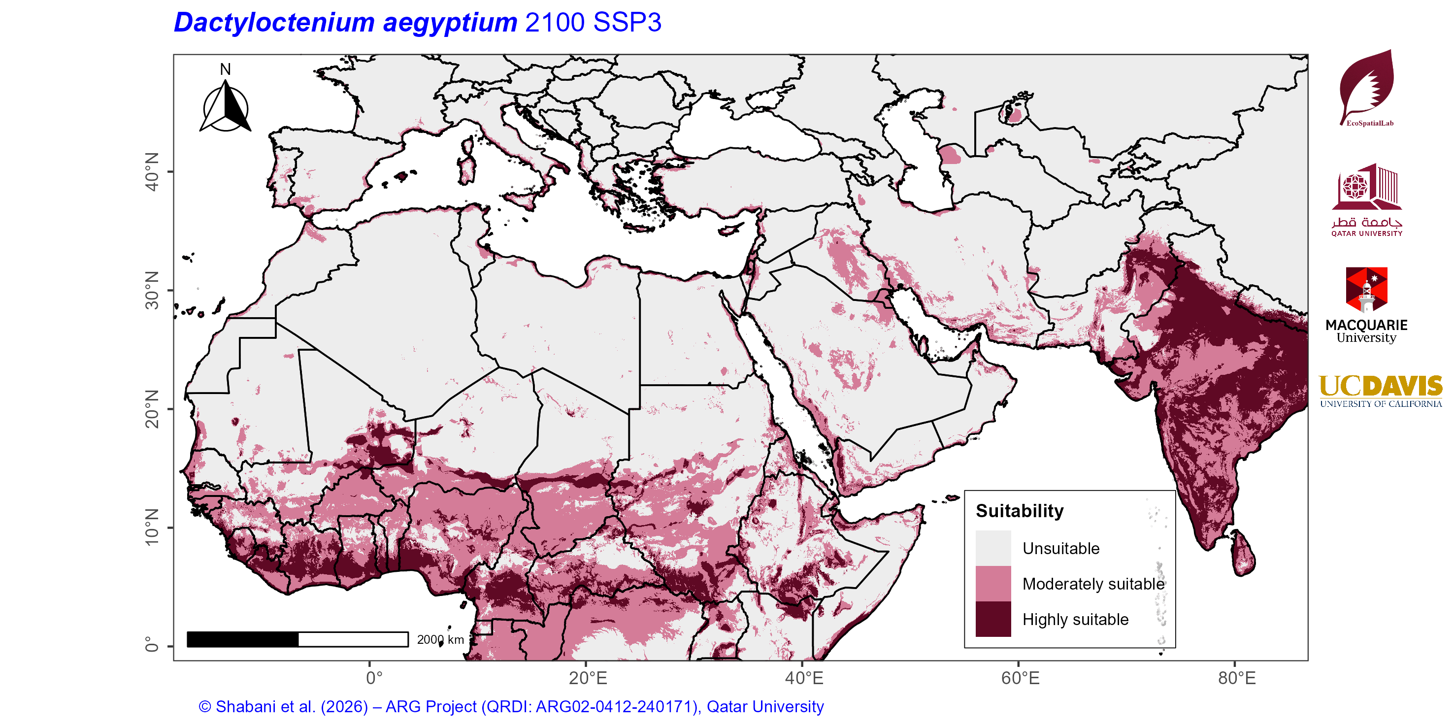 Projected Climate Suitability in the Mediterranean–Middle East–North Africa Dryland Belt SSP3 — 2100