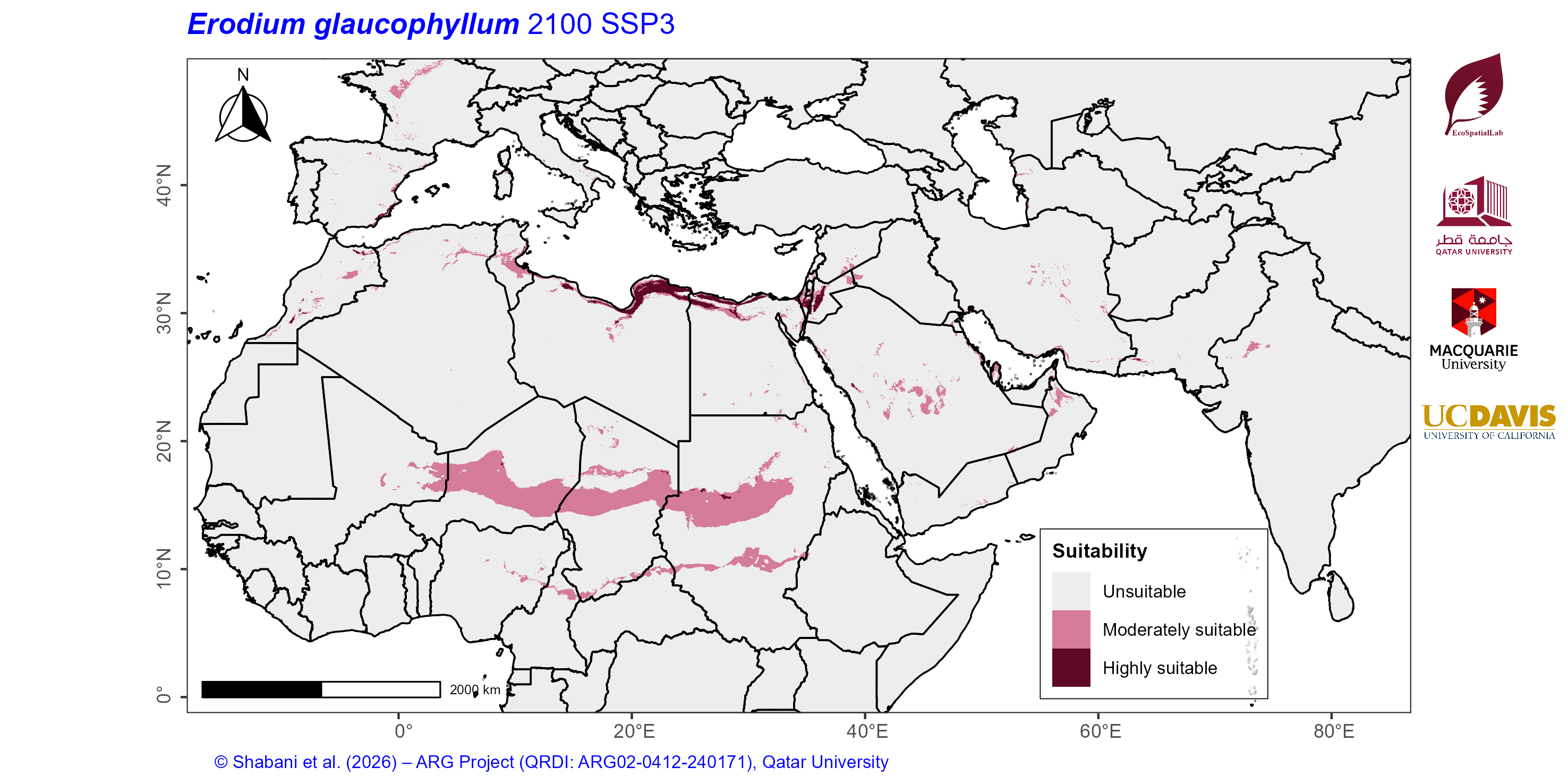 Projected Climate Suitability in the Mediterranean–Middle East–North Africa Dryland Belt SSP3 — 2100
