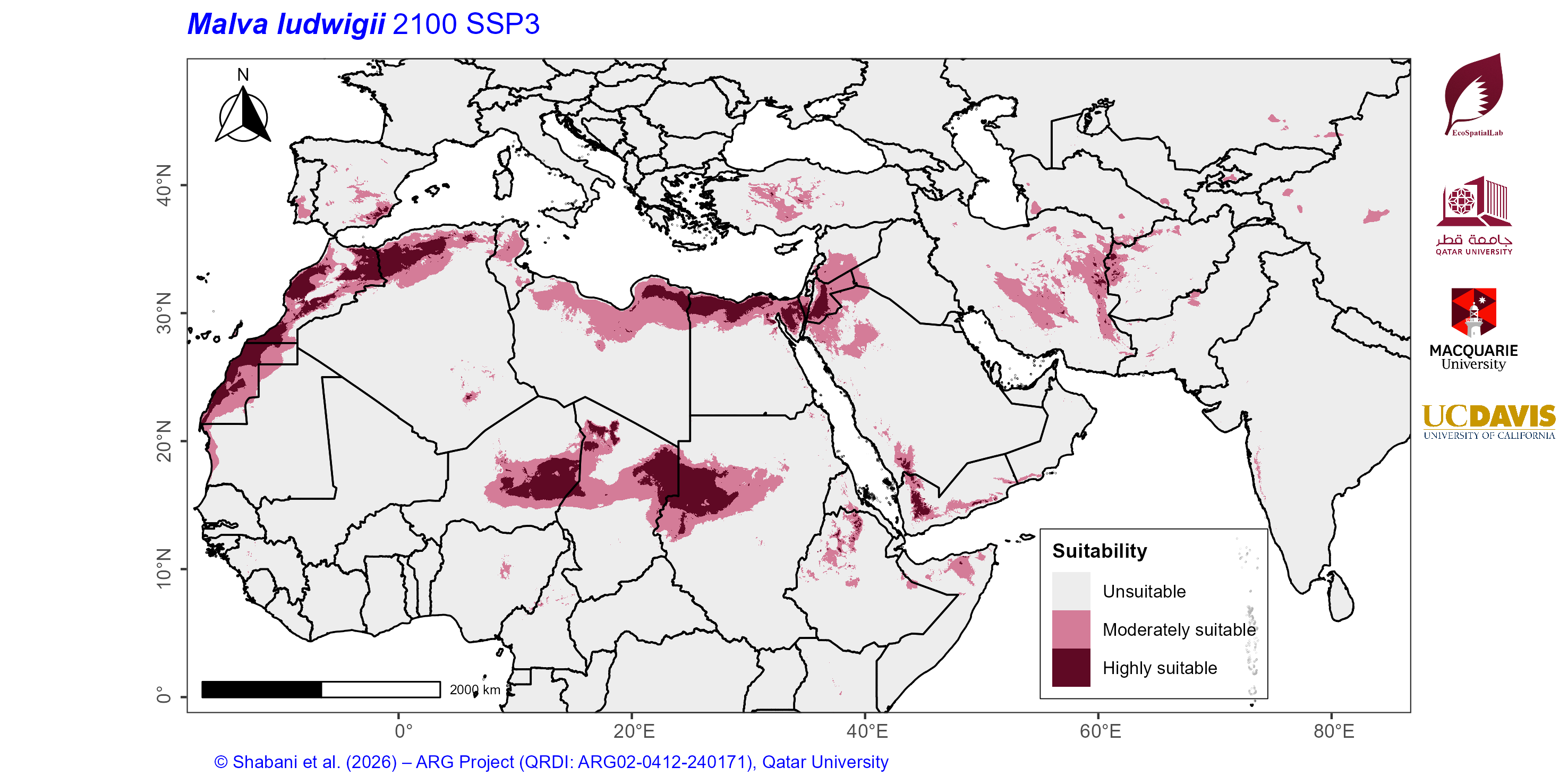 Projected Climate Suitability in the Mediterranean–Middle East–North Africa Dryland Belt SSP3 — 2100