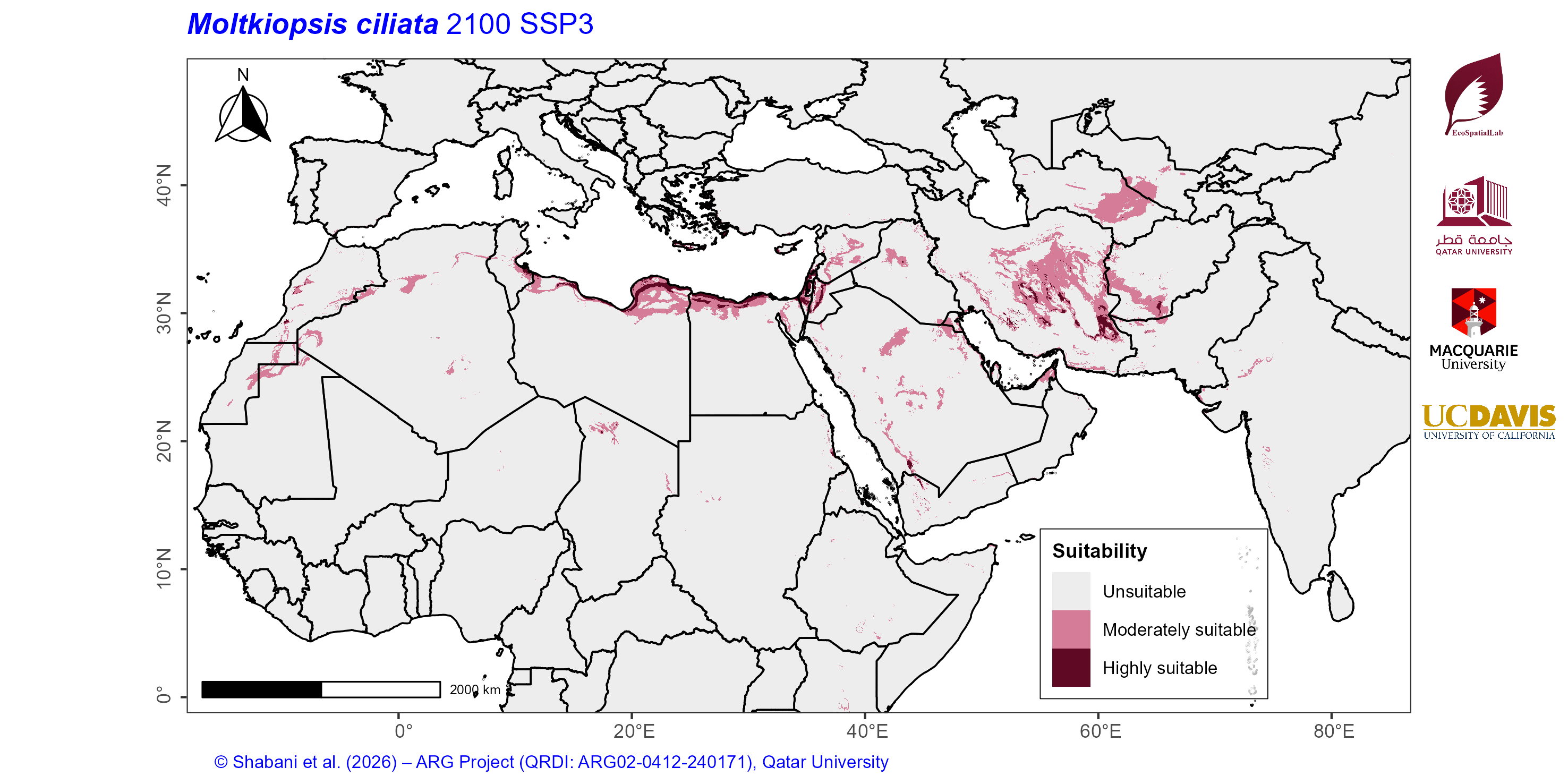 Projected Climate Suitability in the Mediterranean–Middle East–North Africa Dryland Belt SSP3 — 2100
