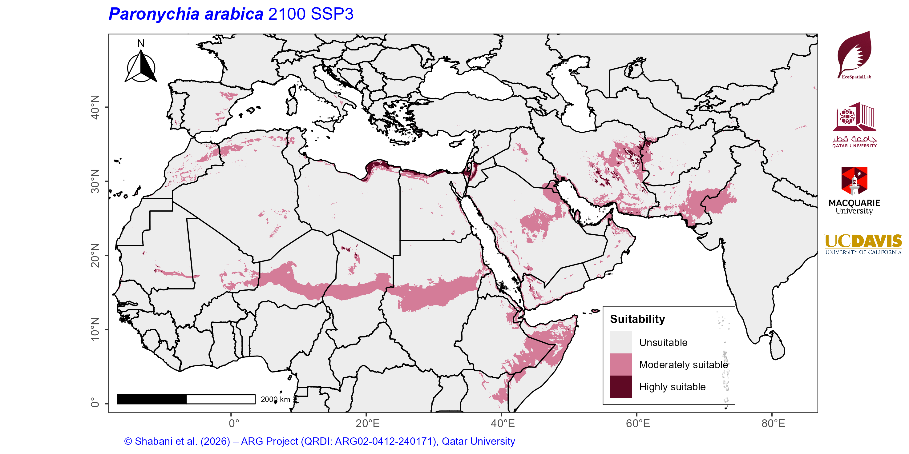Projected Climate Suitability in the Mediterranean–Middle East–North Africa Dryland Belt SSP3 — 2100