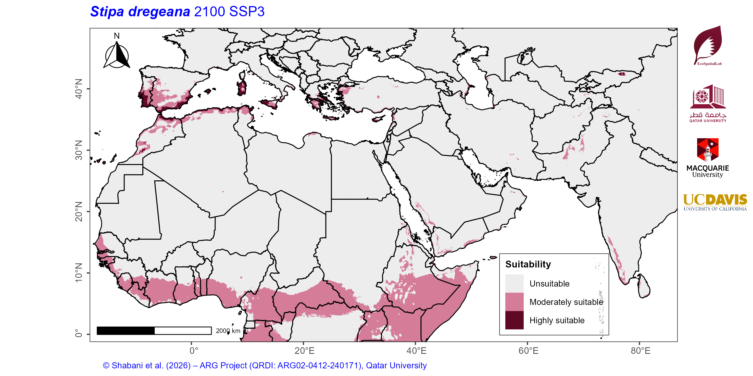 Projected Climate Suitability in the Mediterranean–Middle East–North Africa Dryland Belt SSP3 — 2100