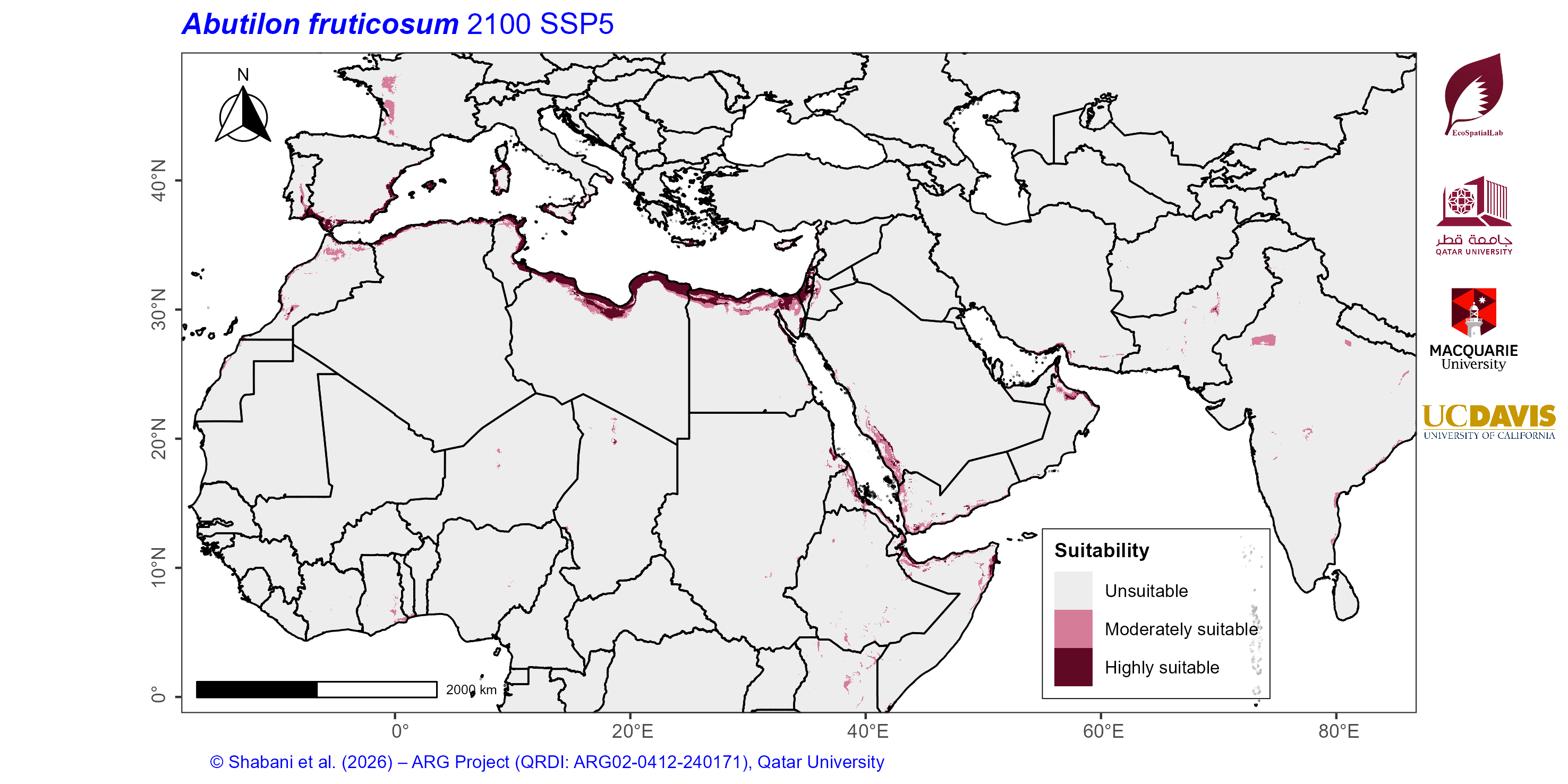 Projected Climate Suitability in the Mediterranean–Middle East–North Africa Dryland Belt SSP5 — 2100