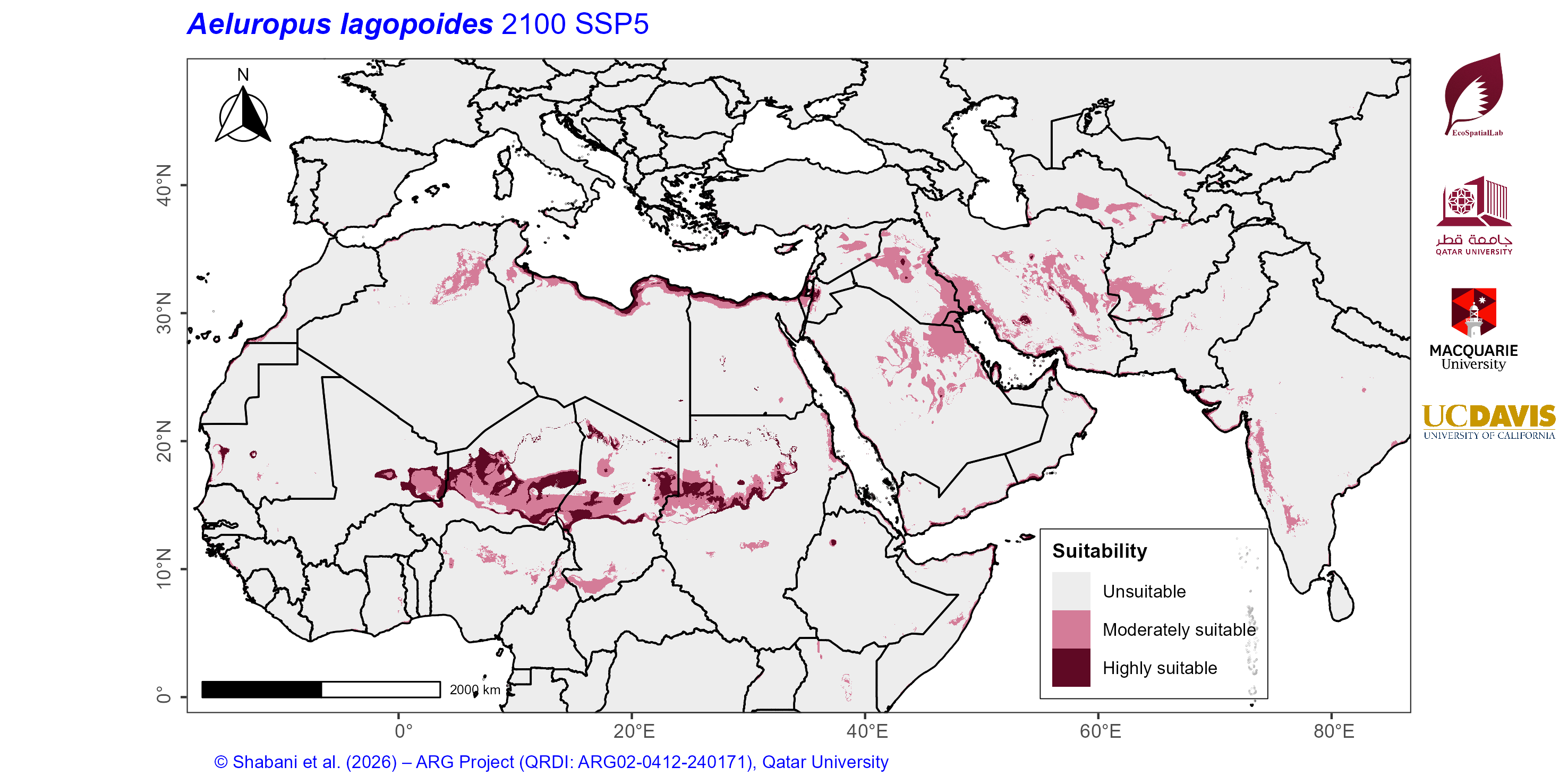 Projected Climate Suitability in the Mediterranean–Middle East–North Africa Dryland Belt SSP5 — 2100