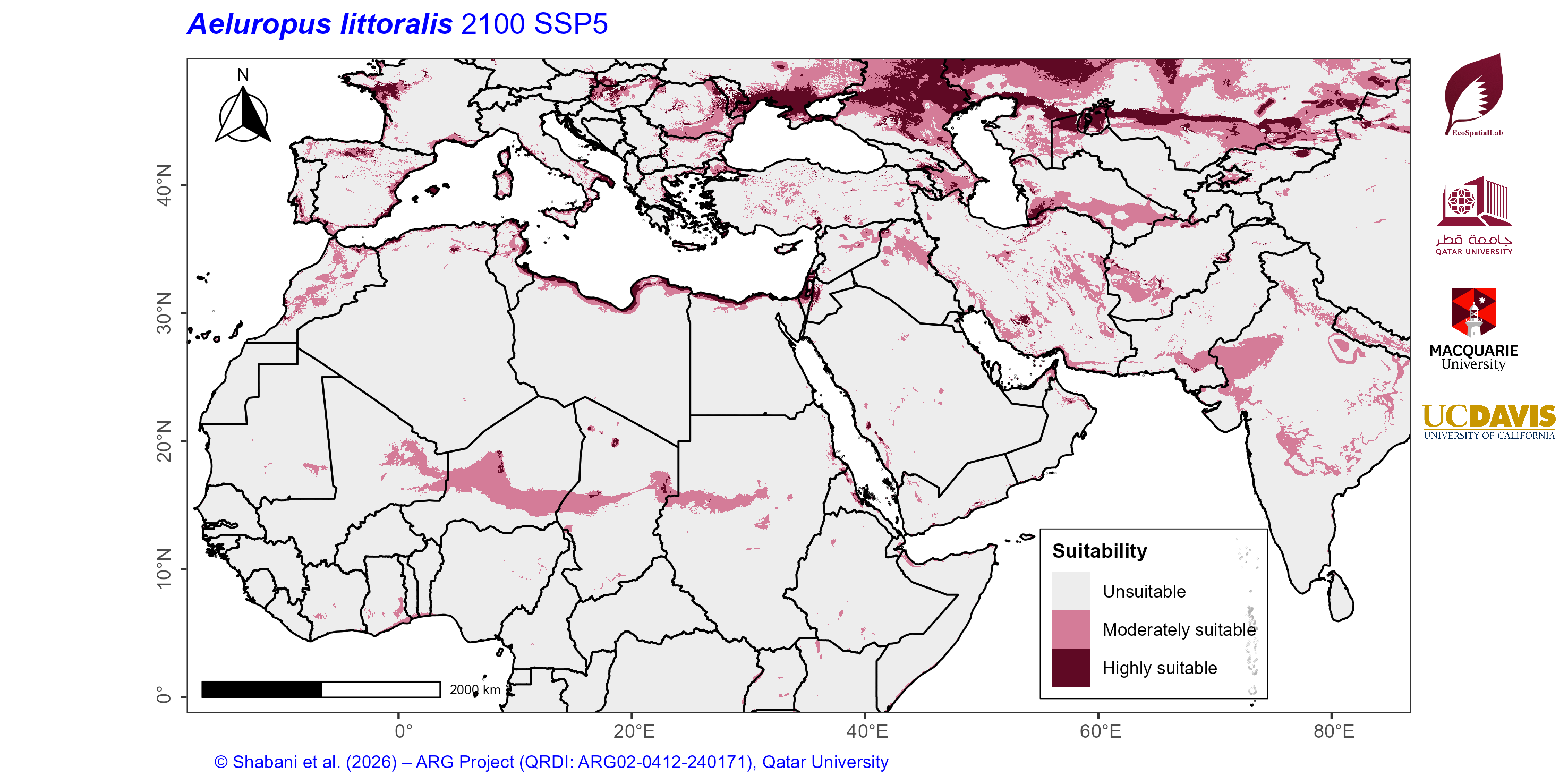 Projected Climate Suitability in the Mediterranean–Middle East–North Africa Dryland Belt SSP5 — 2100