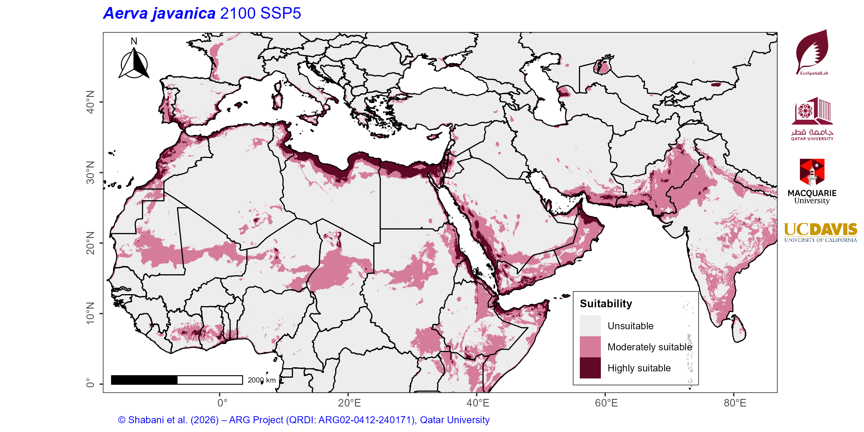 Projected Climate Suitability in the Mediterranean–Middle East–North Africa Dryland Belt SSP5 — 2100