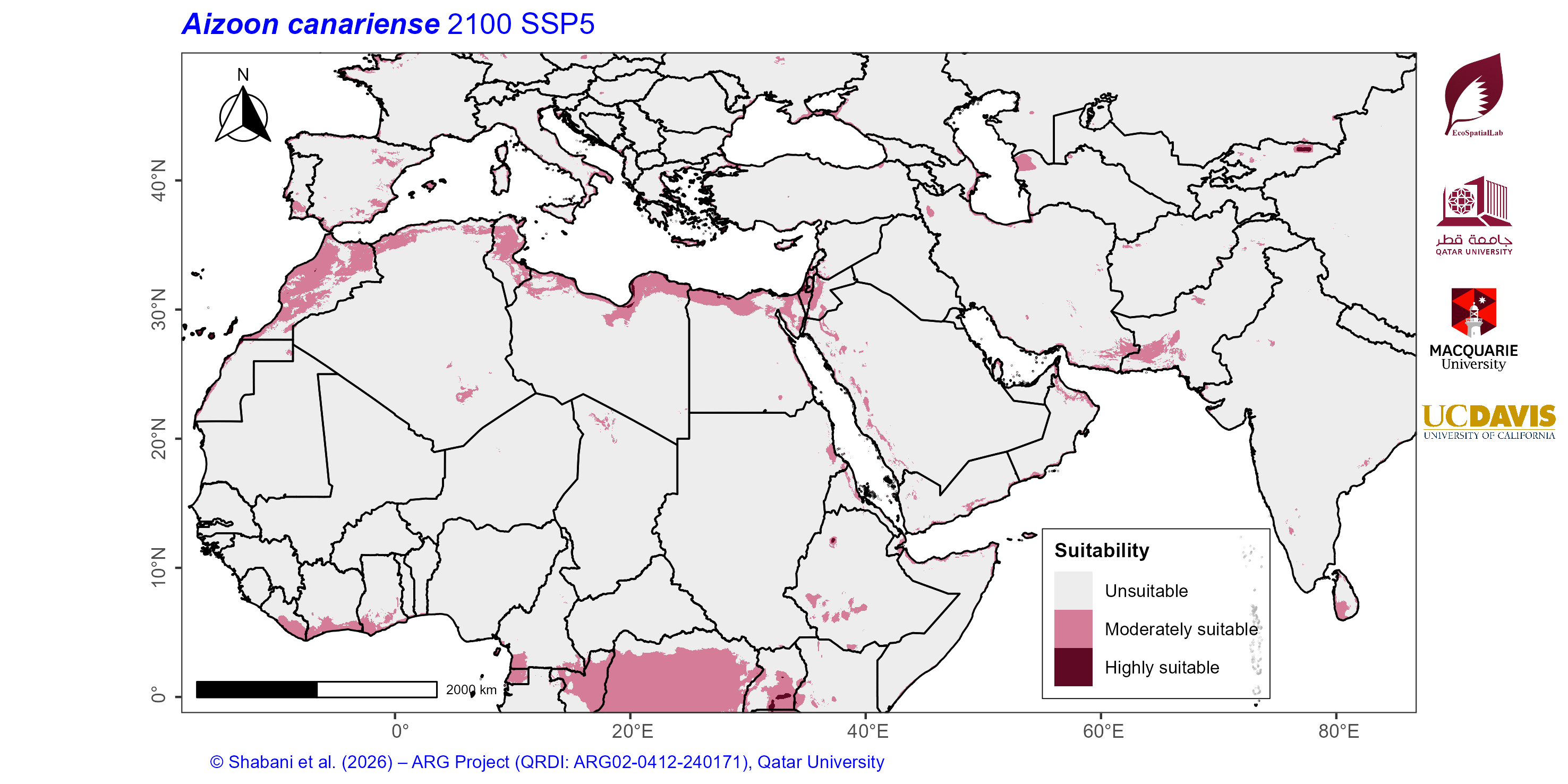 Projected Climate Suitability in the Mediterranean–Middle East–North Africa Dryland Belt SSP5 — 2100