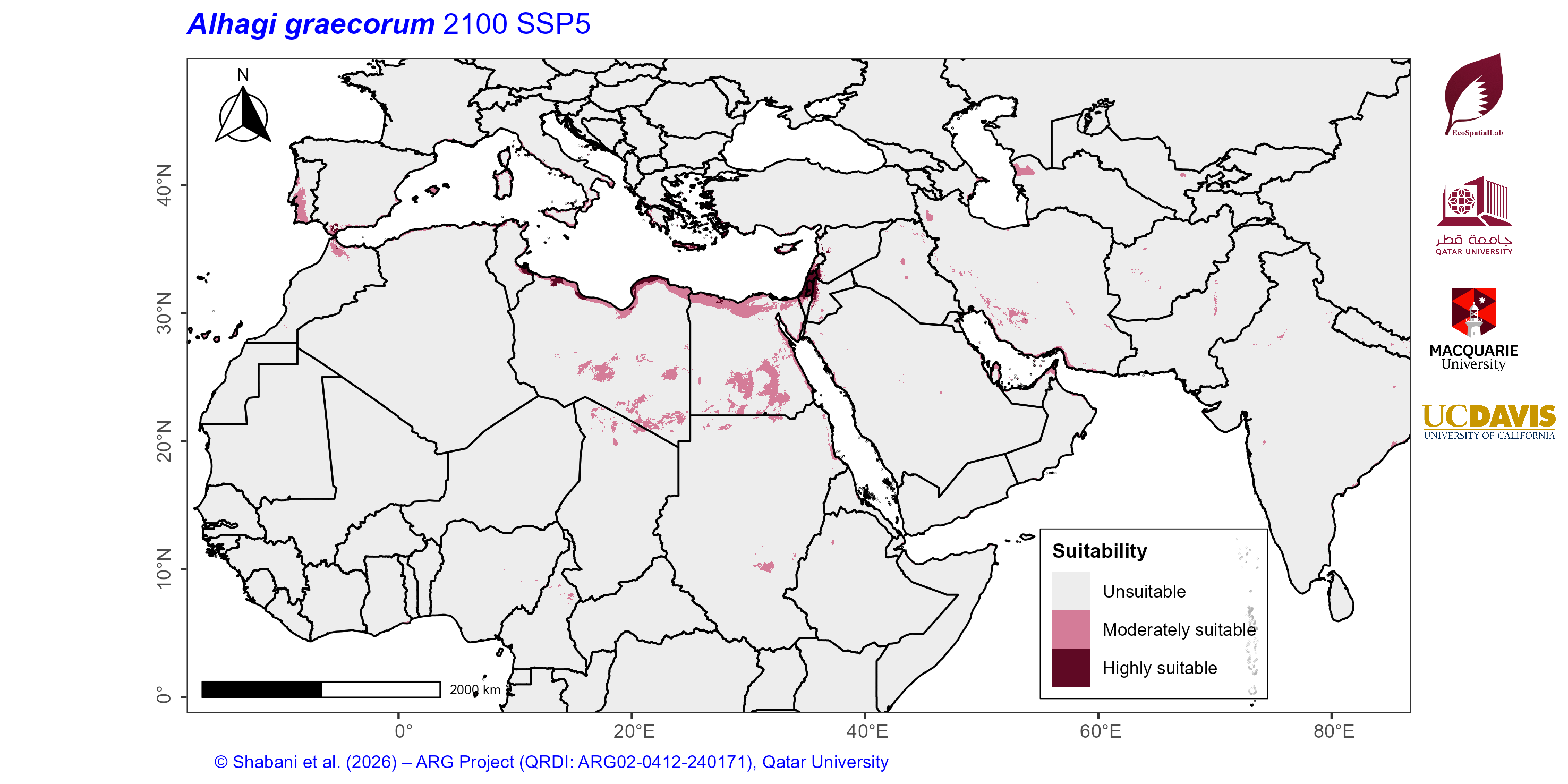 Projected Climate Suitability in the Mediterranean–Middle East–North Africa Dryland Belt SSP5 — 2100