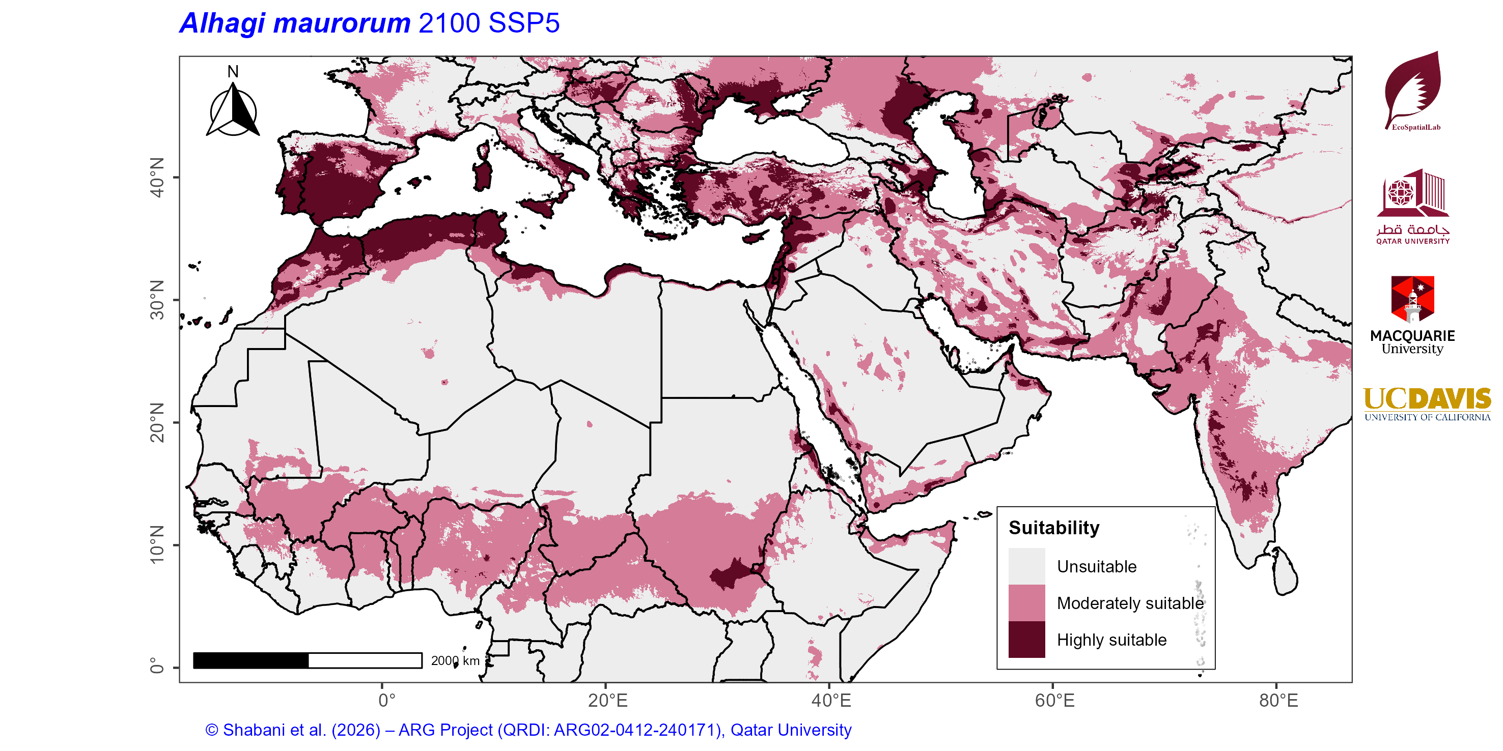 Projected Climate Suitability in the Mediterranean–Middle East–North Africa Dryland Belt SSP5 — 2100