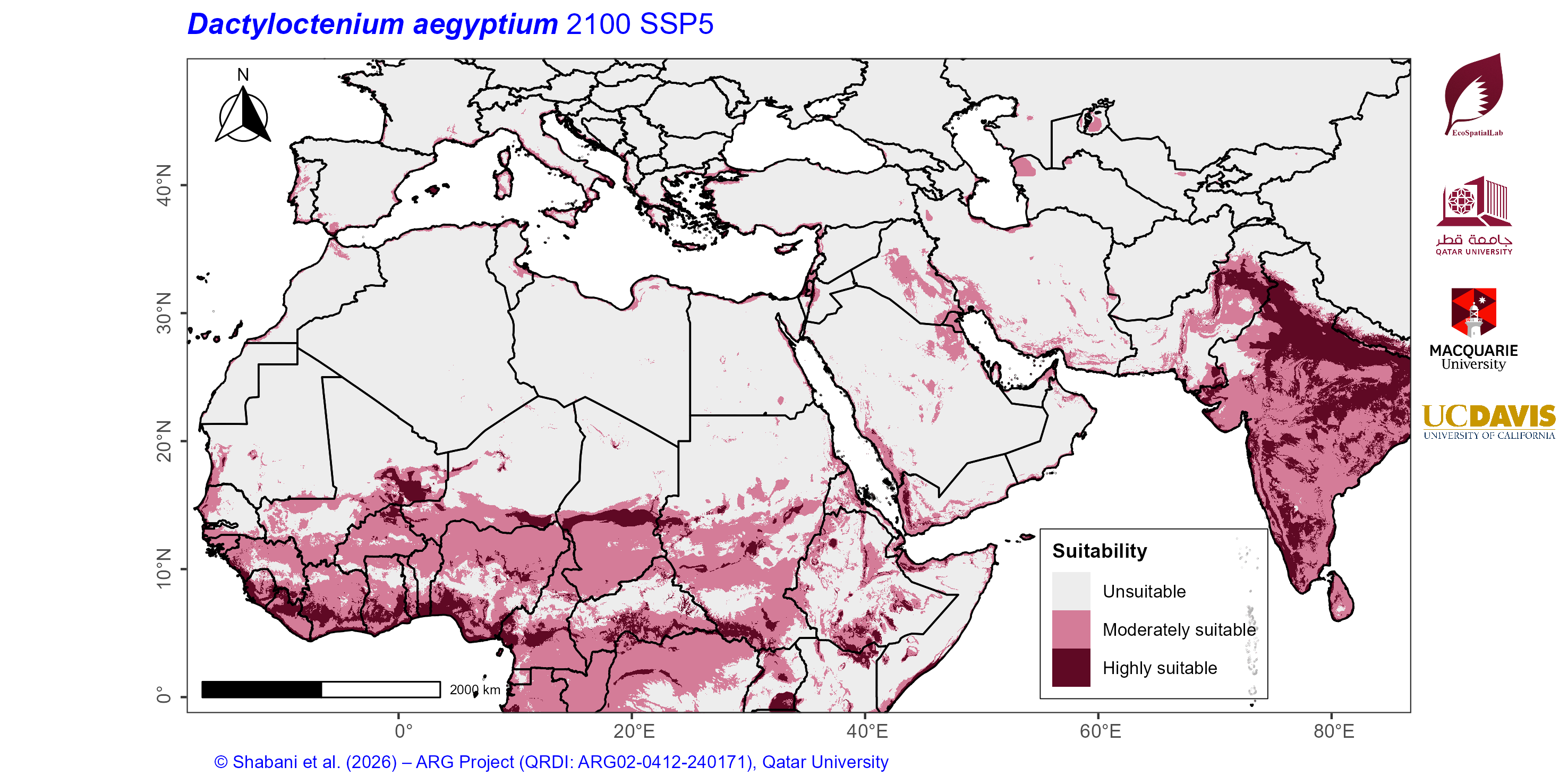 Projected Climate Suitability in the Mediterranean–Middle East–North Africa Dryland Belt SSP5 — 2100