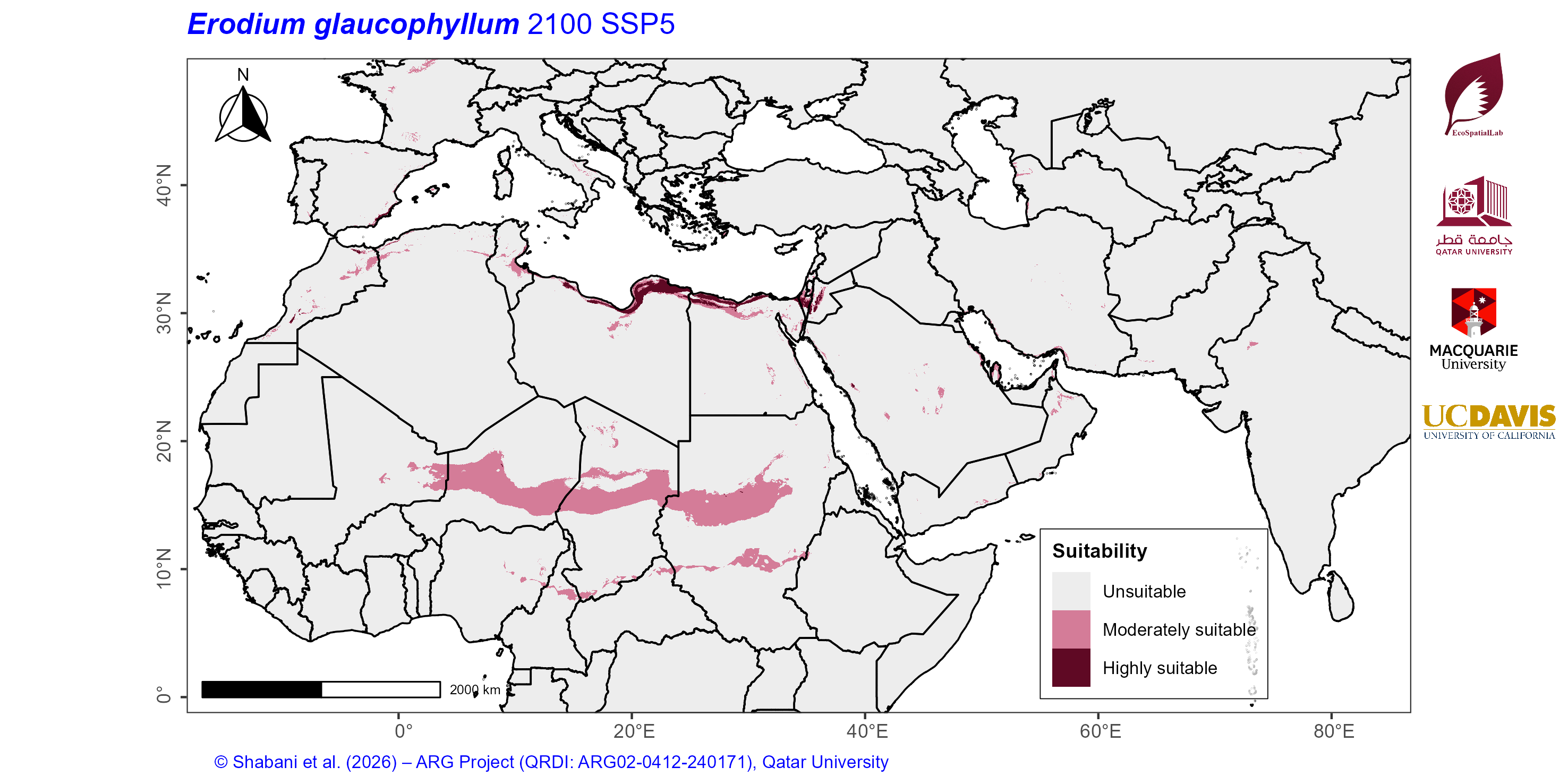 Projected Climate Suitability in the Mediterranean–Middle East–North Africa Dryland Belt SSP5 — 2100