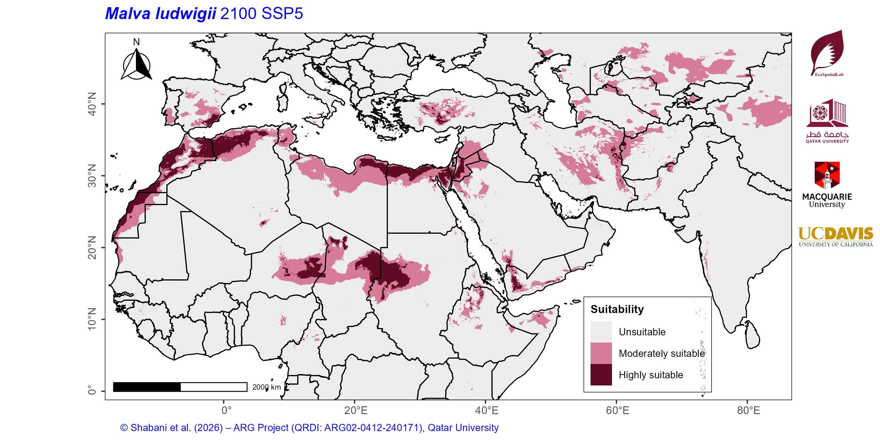 Projected Climate Suitability in the Mediterranean–Middle East–North Africa Dryland Belt SSP5 — 2100