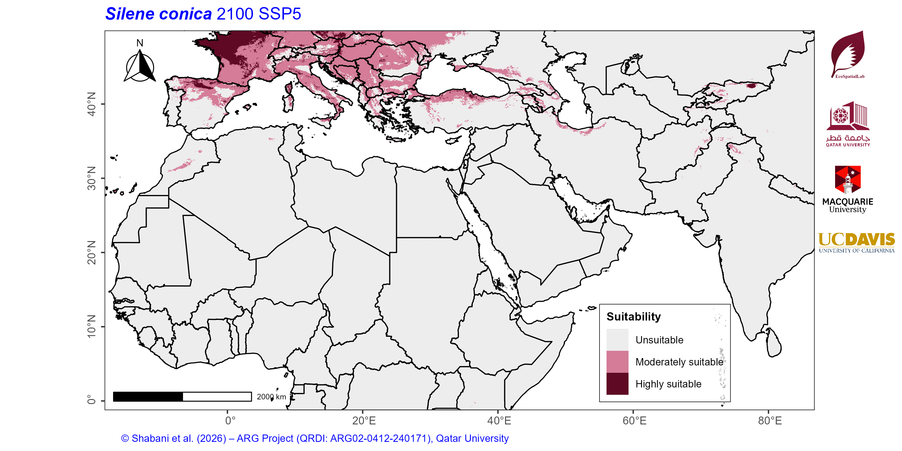 Projected Climate Suitability in the Mediterranean–Middle East–North Africa Dryland Belt SSP5 — 2100