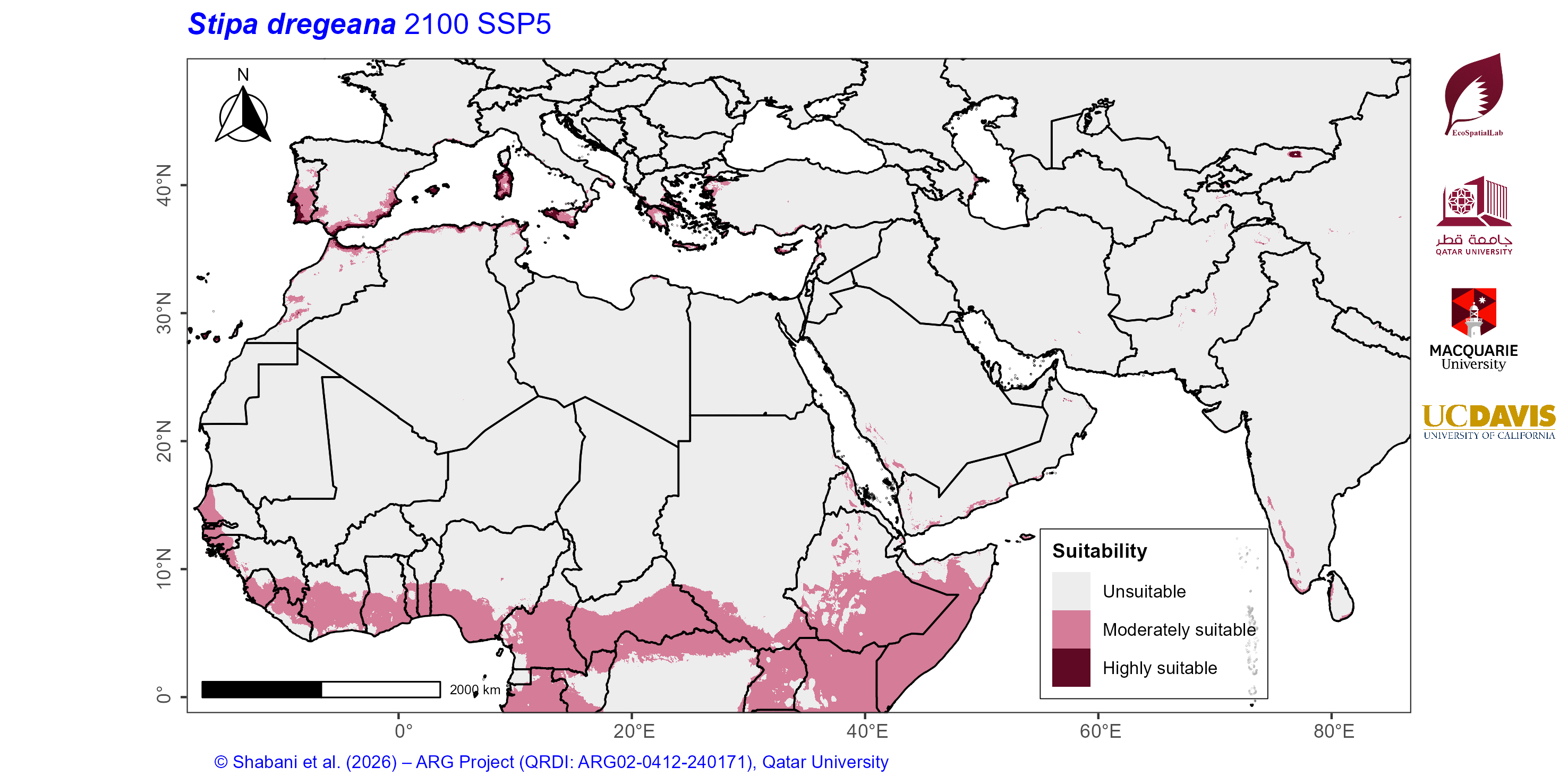 Projected Climate Suitability in the Mediterranean–Middle East–North Africa Dryland Belt SSP5 — 2100