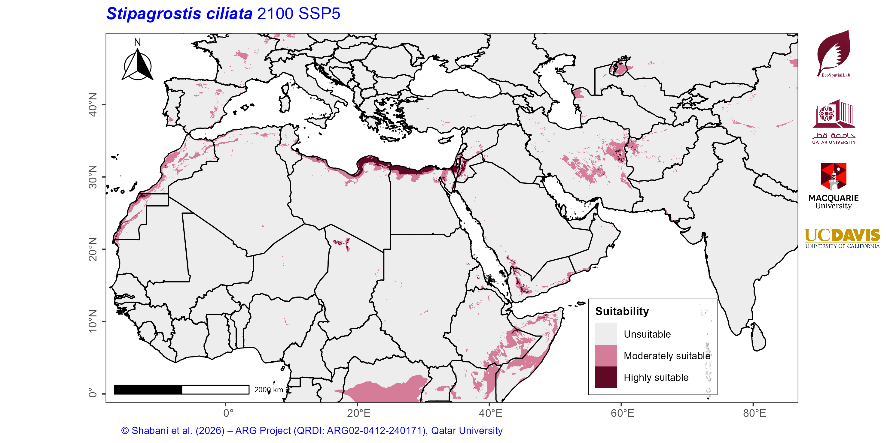 Projected Climate Suitability in the Mediterranean–Middle East–North Africa Dryland Belt SSP5 — 2100