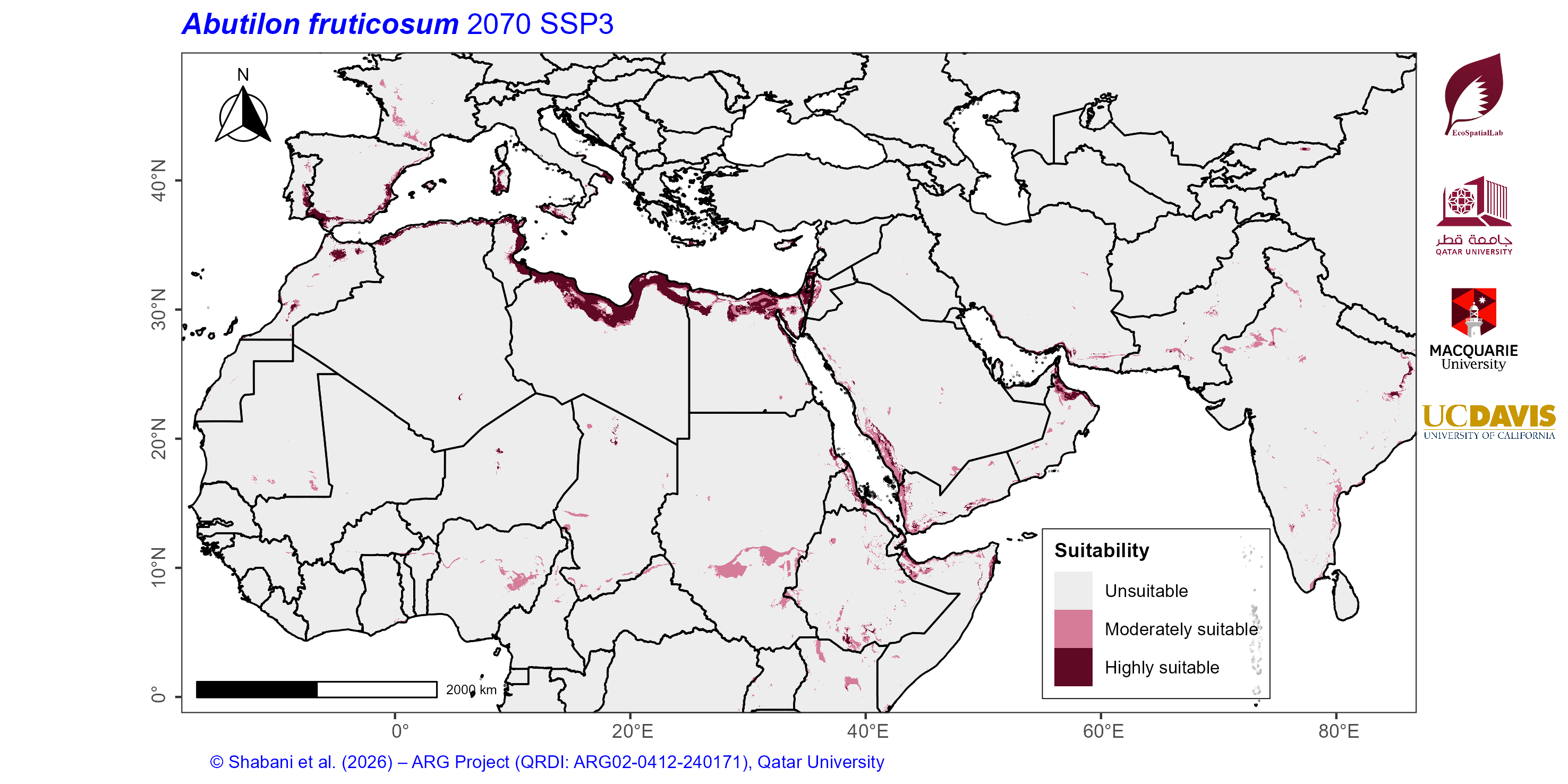 Projected Climate Suitability in the Mediterranean–Middle East–North Africa Dryland Belt SSP3 — 2070