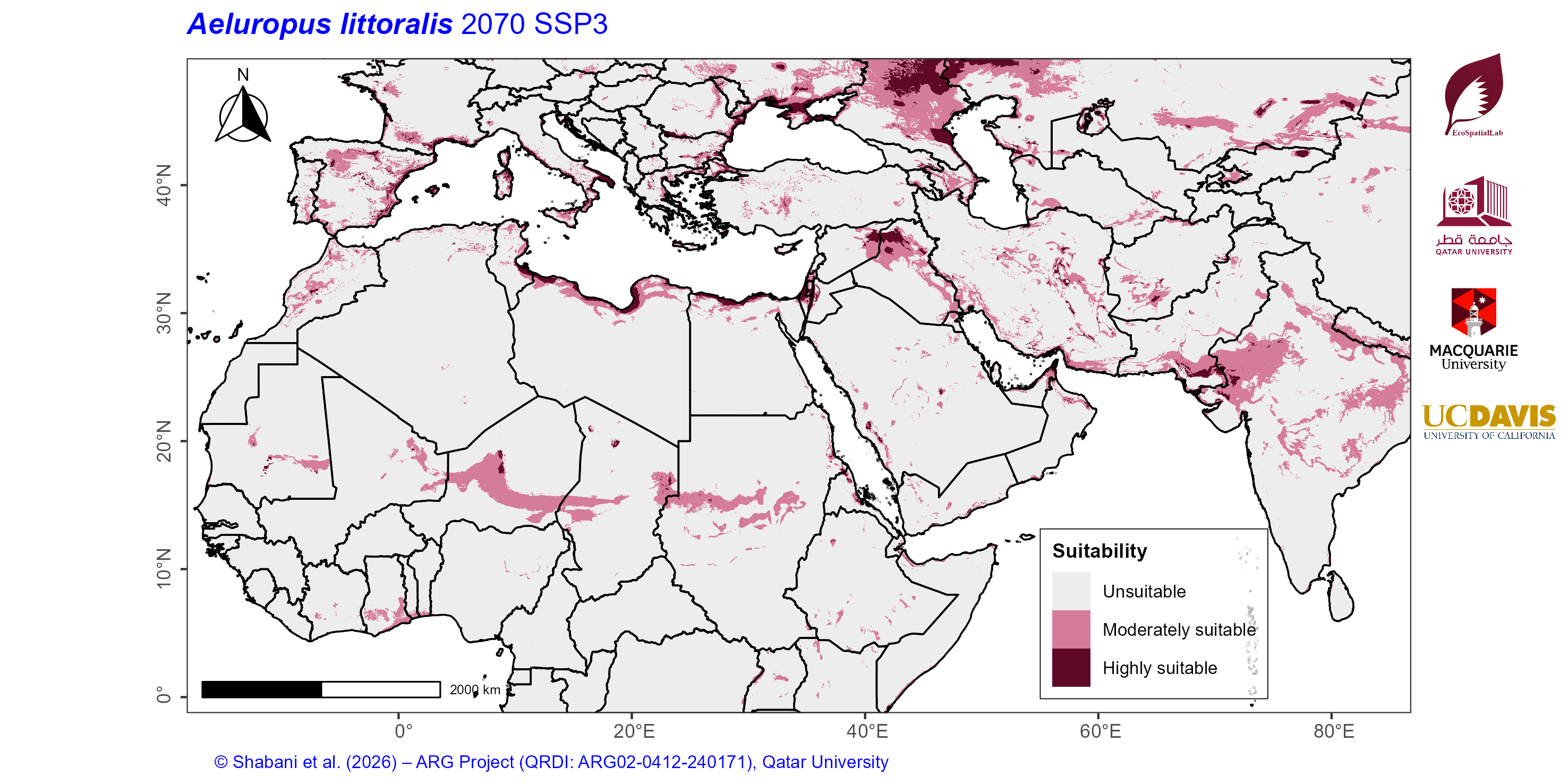 Projected Climate Suitability in the Mediterranean–Middle East–North Africa Dryland Belt SSP3 — 2070