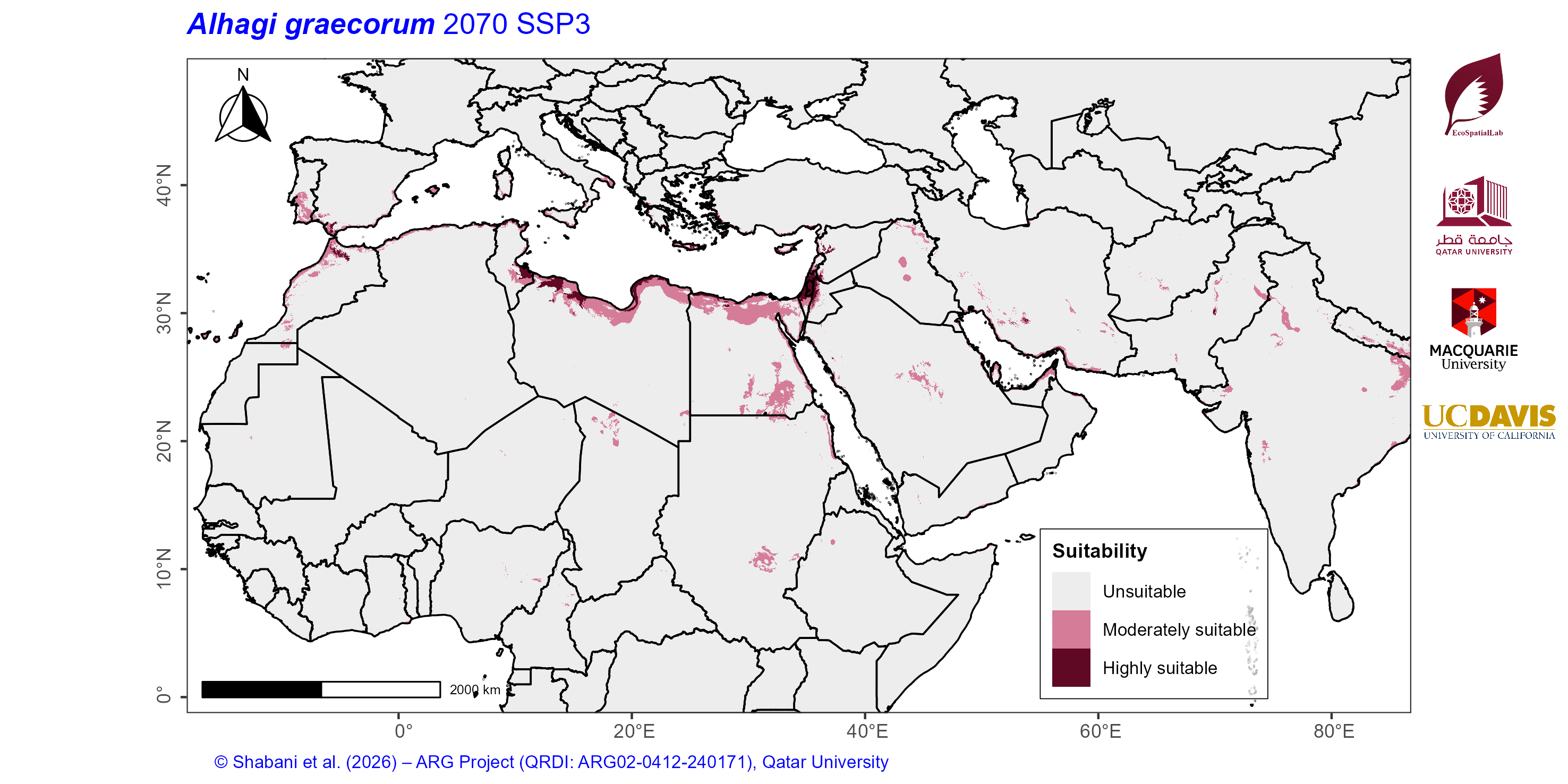Projected Climate Suitability in the Mediterranean–Middle East–North Africa Dryland Belt SSP3 — 2070