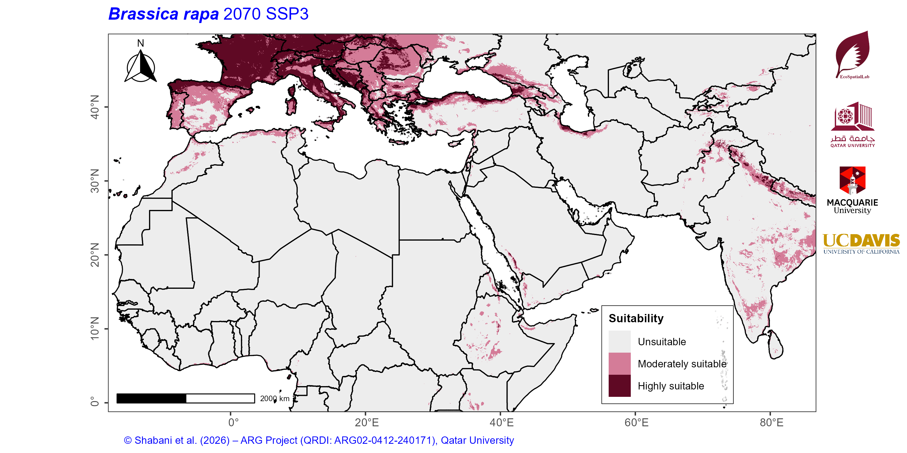Projected Climate Suitability in the Mediterranean–Middle East–North Africa Dryland Belt SSP3 — 2070