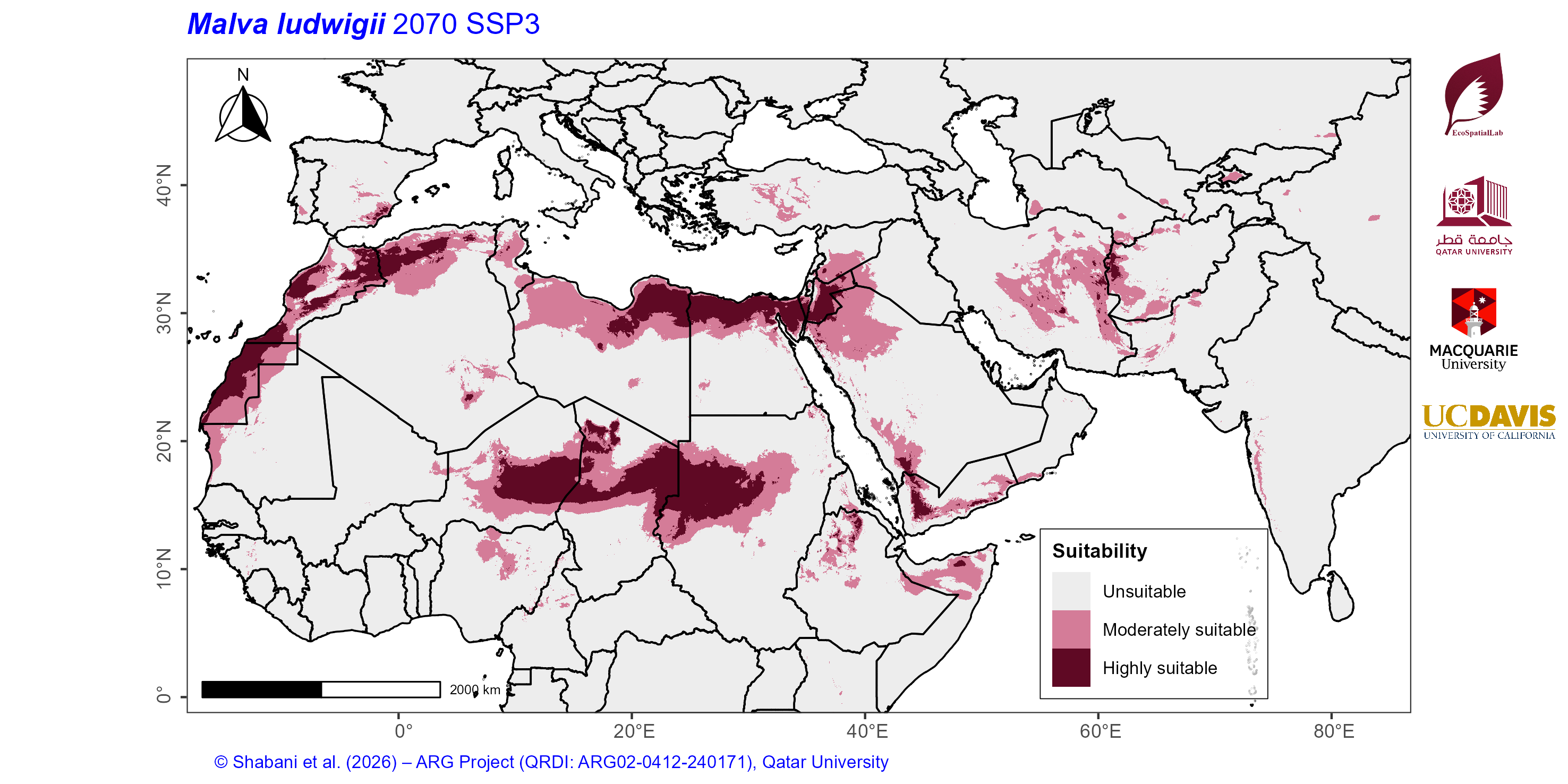 Projected Climate Suitability in the Mediterranean–Middle East–North Africa Dryland Belt SSP3 — 2070