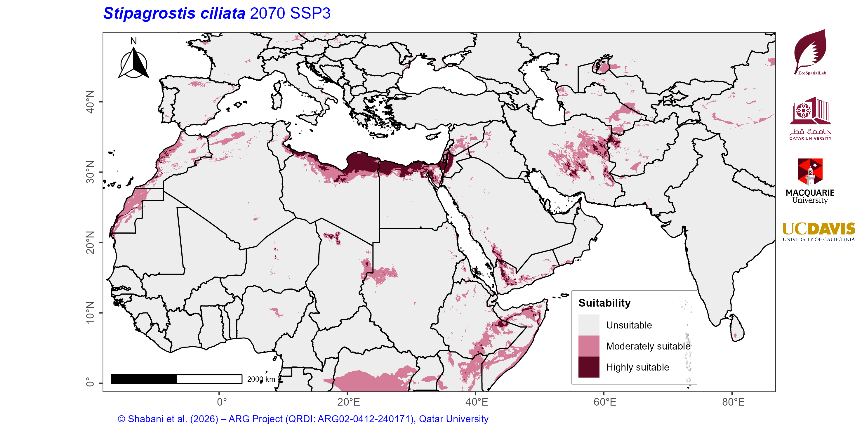 Projected Climate Suitability in the Mediterranean–Middle East–North Africa Dryland Belt SSP3 — 2070