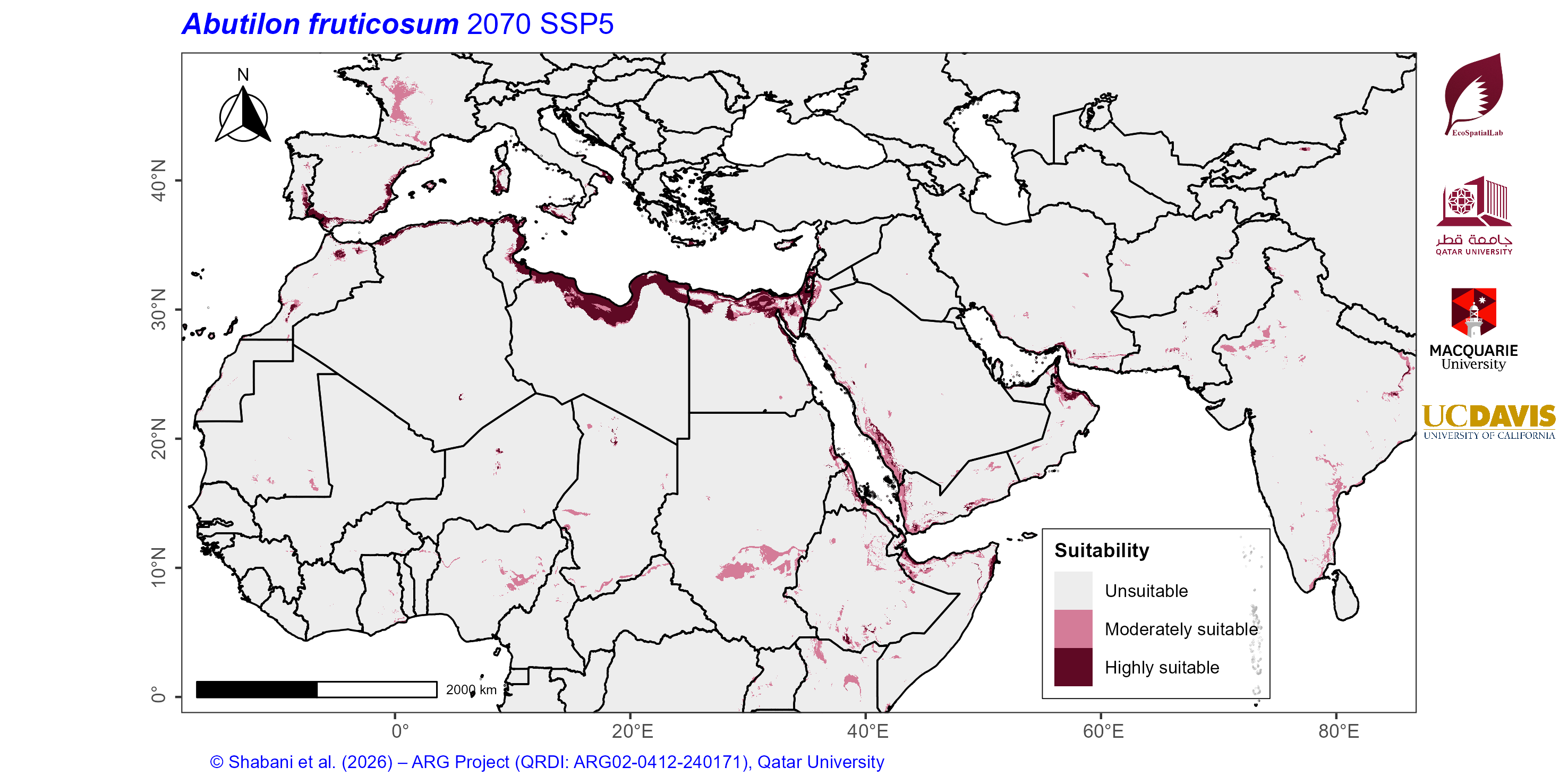 Projected Climate Suitability in the Mediterranean–Middle East–North Africa Dryland Belt SSP5 — 2070