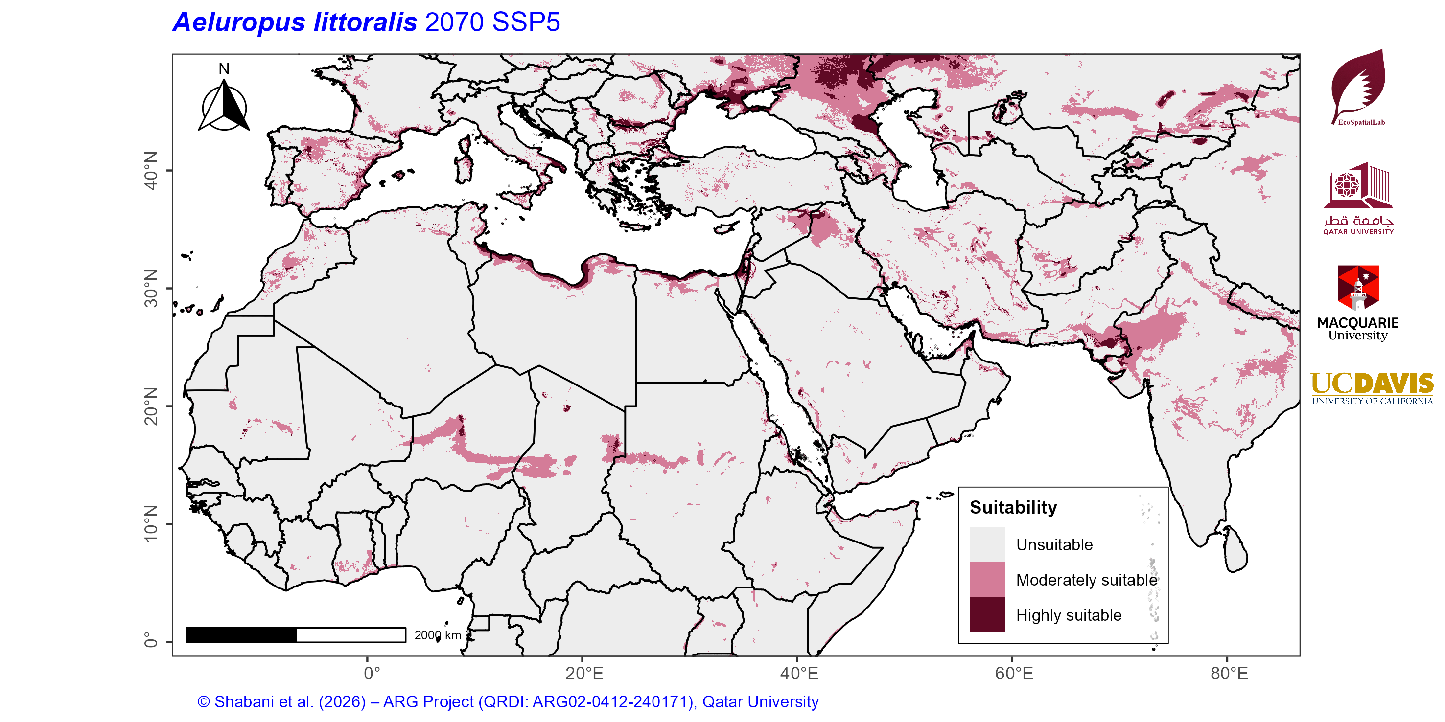 Projected Climate Suitability in the Mediterranean–Middle East–North Africa Dryland Belt SSP5 — 2070