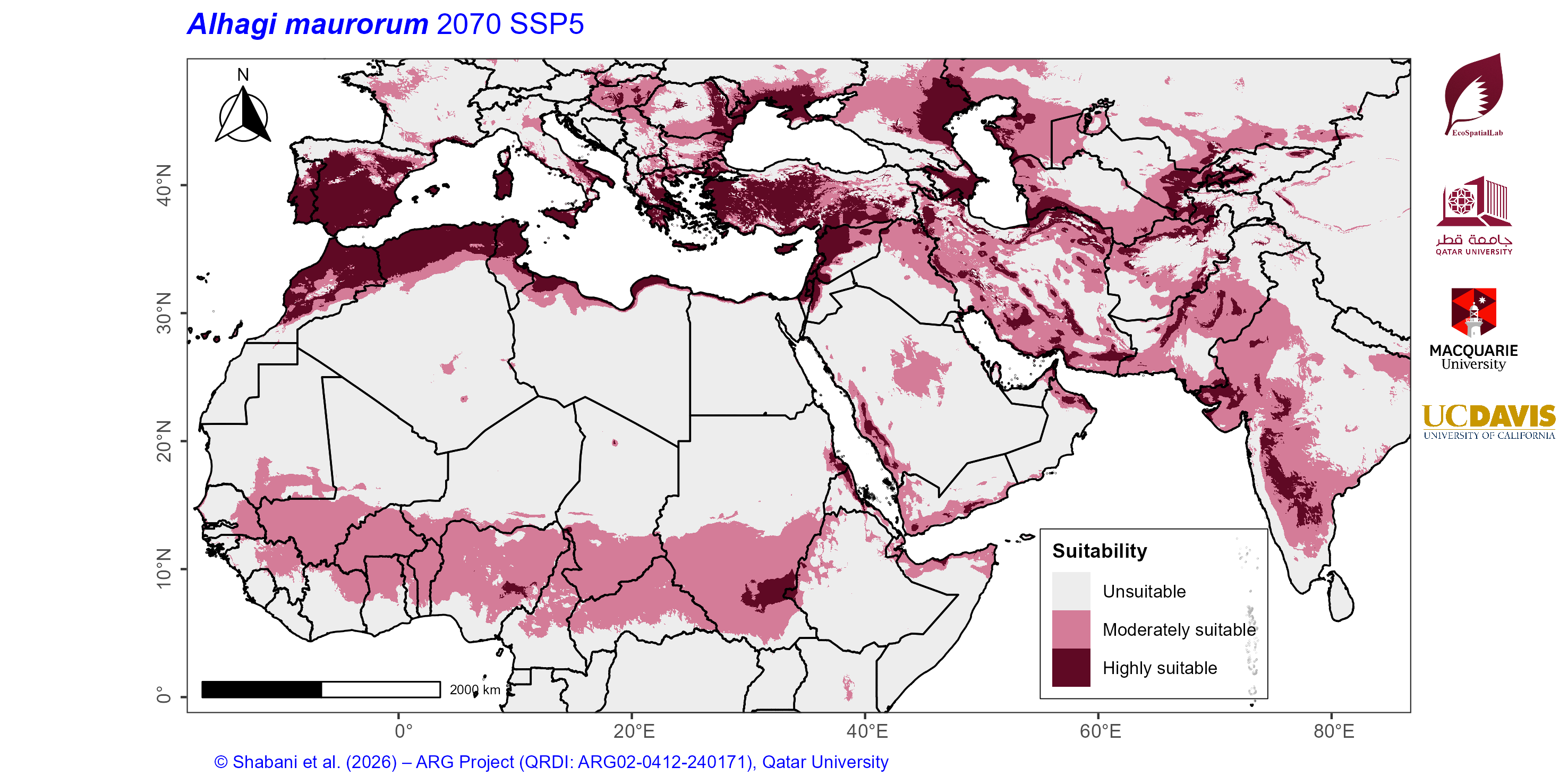 Projected Climate Suitability in the Mediterranean–Middle East–North Africa Dryland Belt SSP5 — 2070
