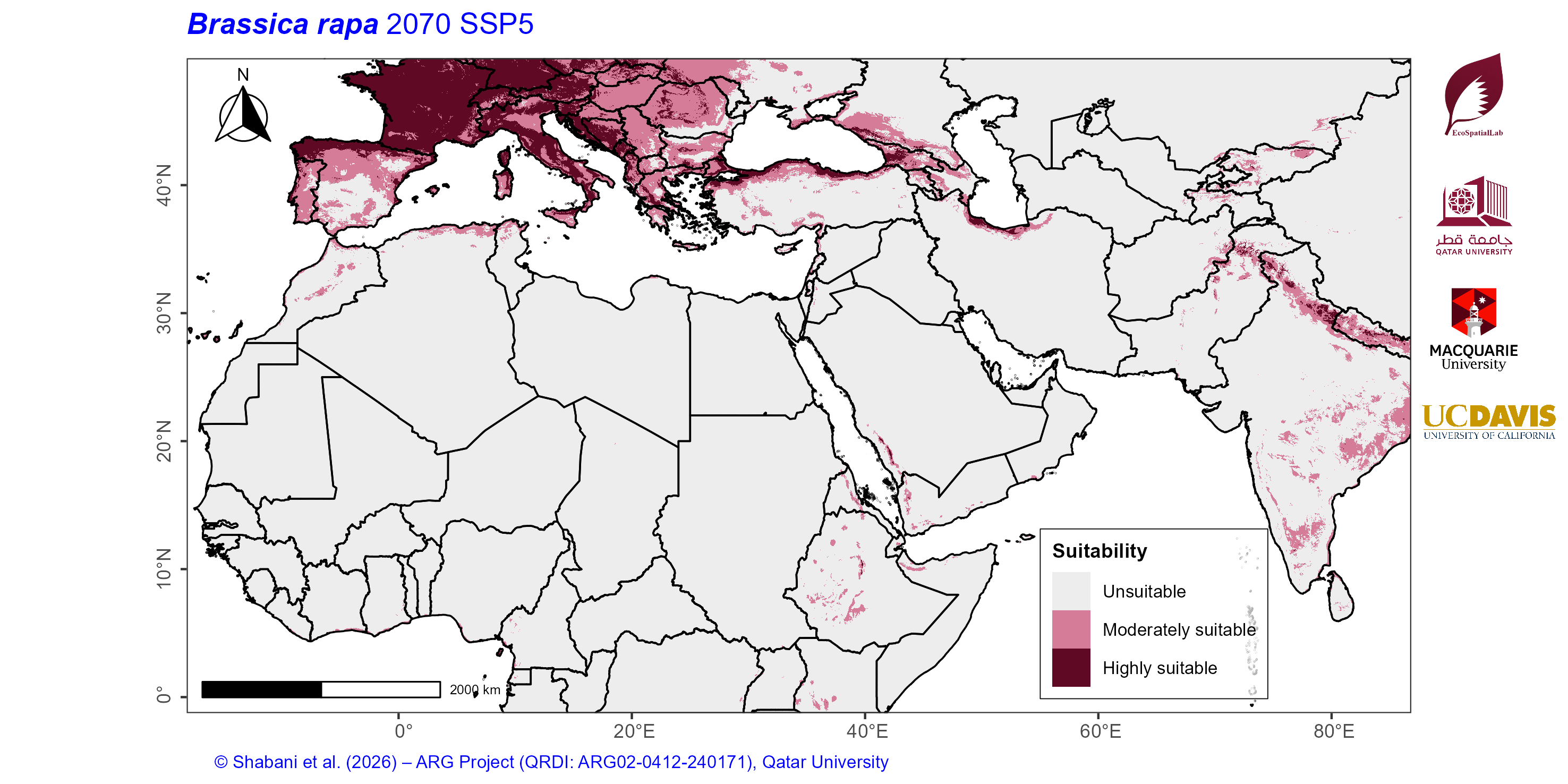 Projected Climate Suitability in the Mediterranean–Middle East–North Africa Dryland Belt SSP5 — 2070