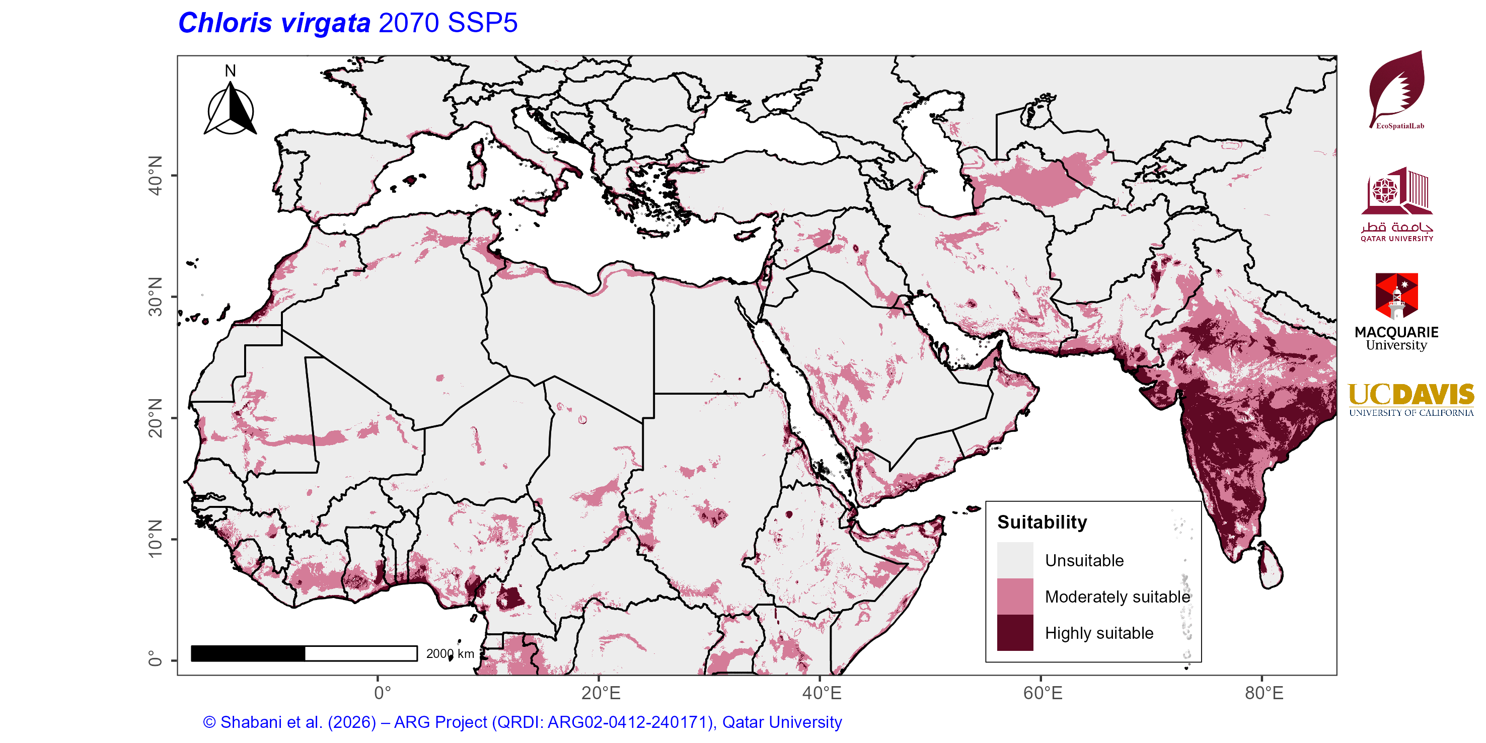 Projected Climate Suitability in the Mediterranean–Middle East–North Africa Dryland Belt SSP5 — 2070