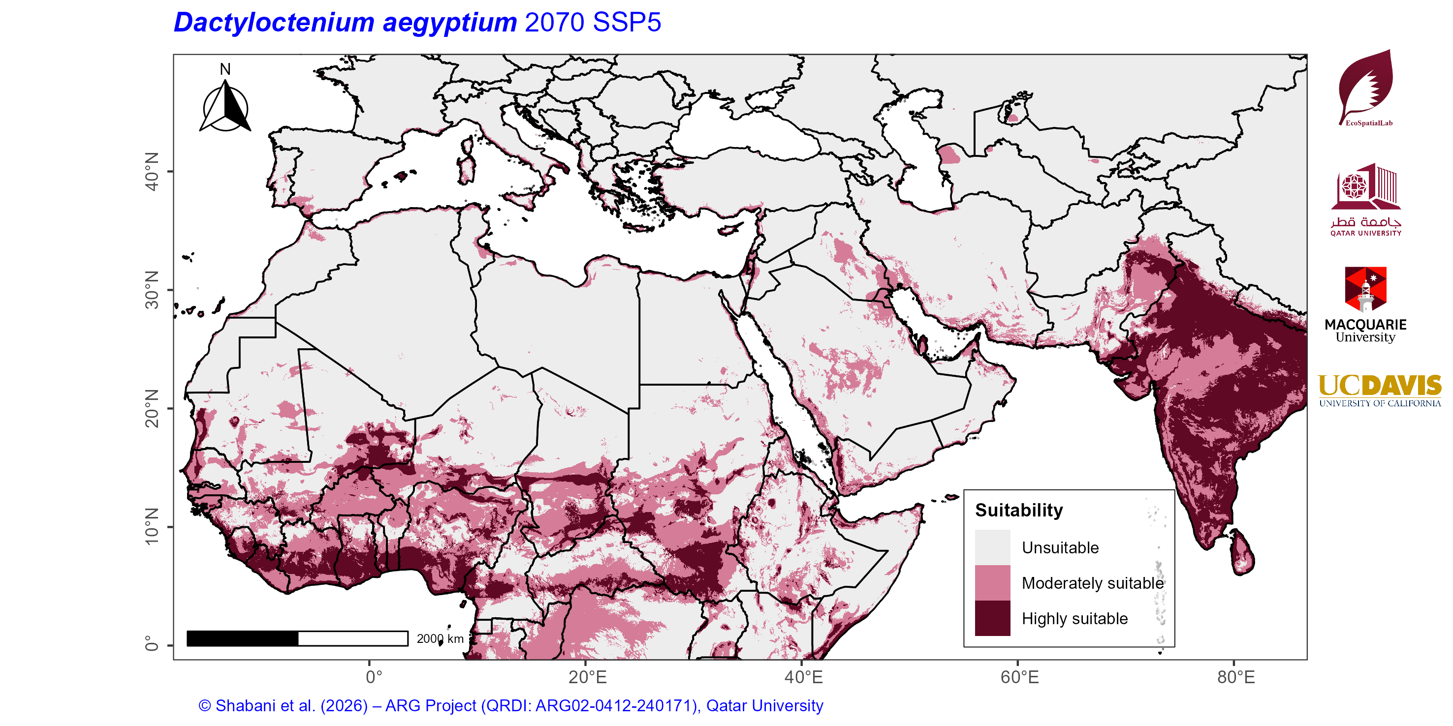 Projected Climate Suitability in the Mediterranean–Middle East–North Africa Dryland Belt SSP5 — 2070