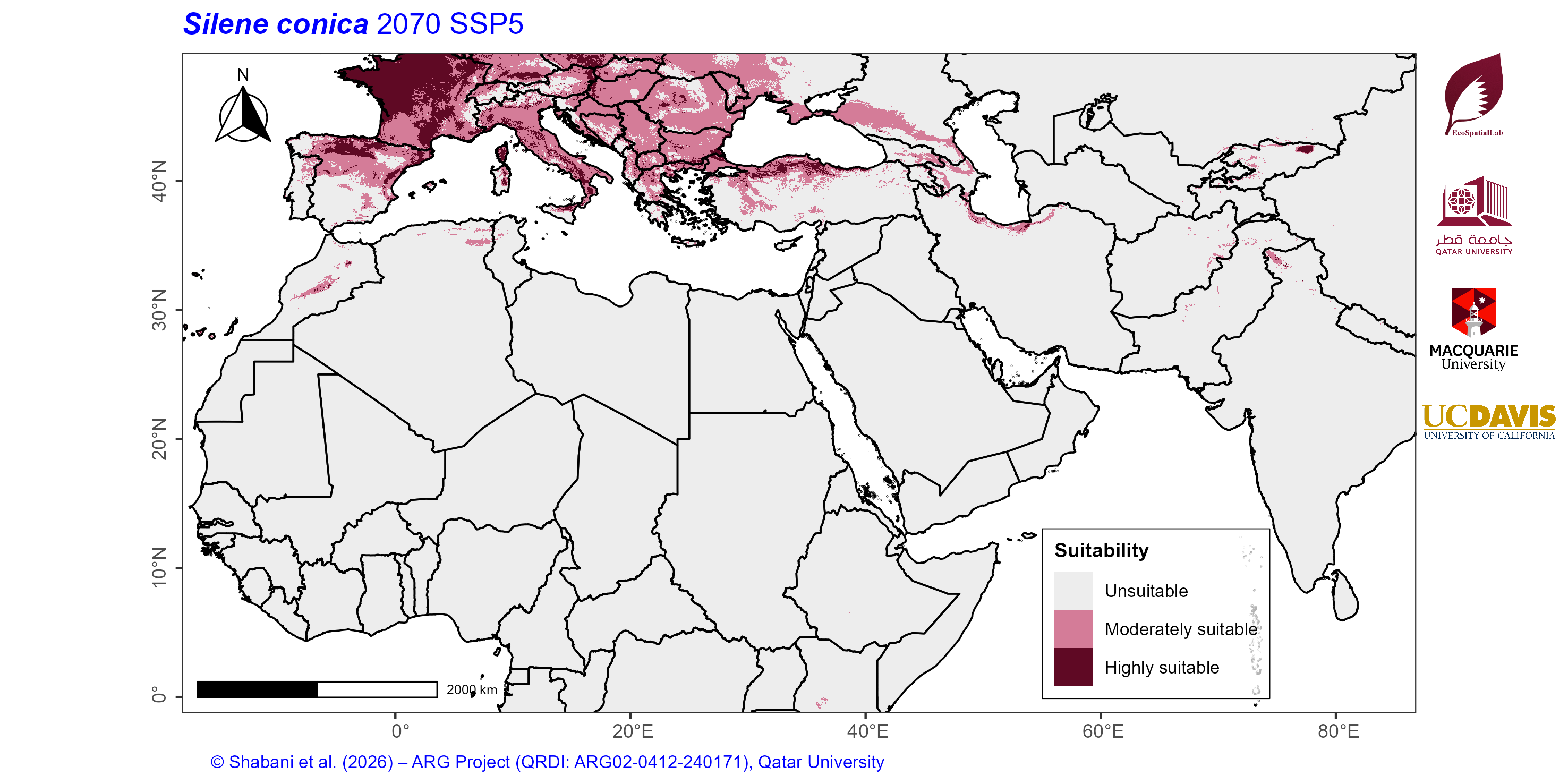 Projected Climate Suitability in the Mediterranean–Middle East–North Africa Dryland Belt SSP5 — 2070